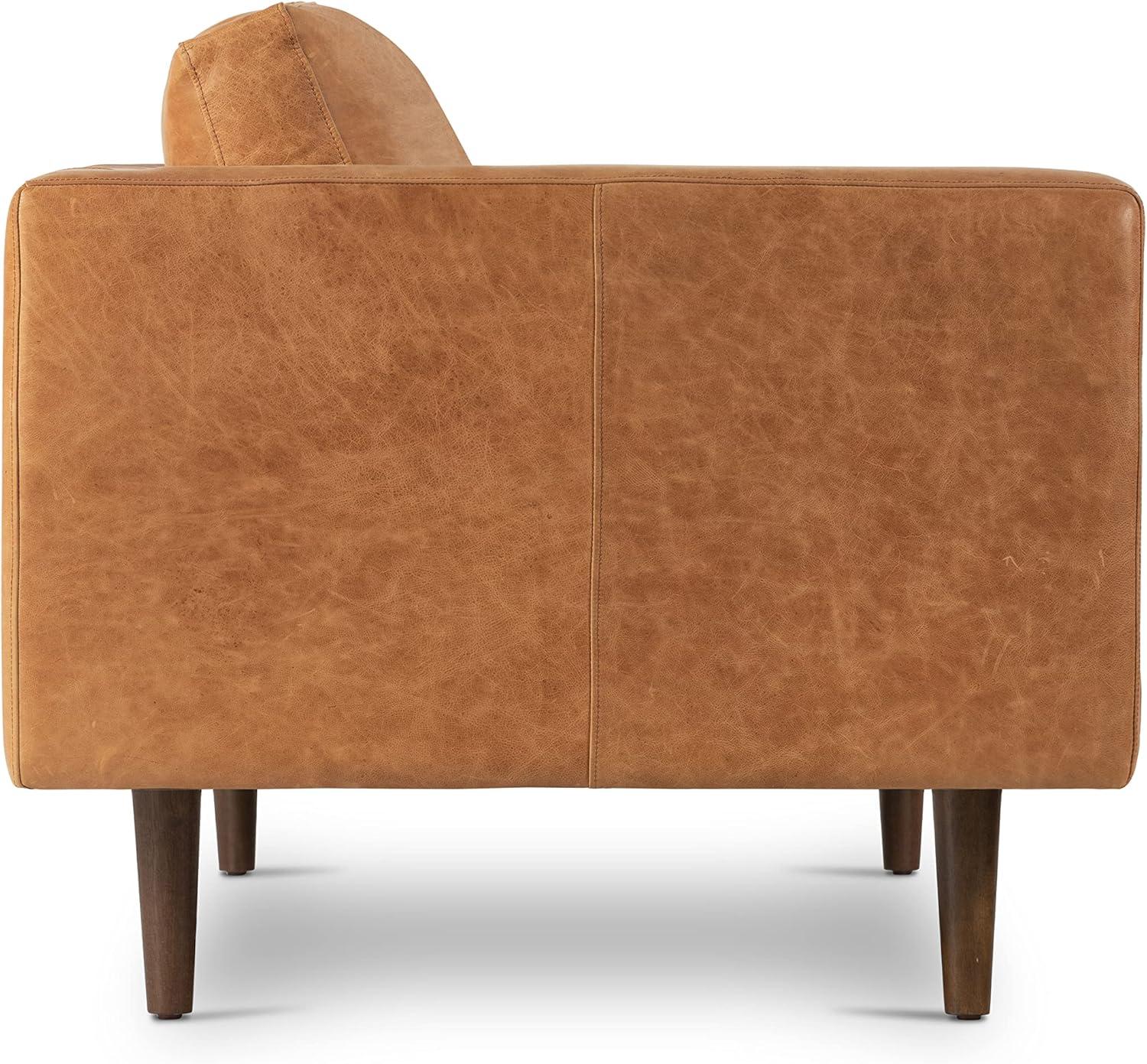 Cognac Tan Tufted Leather Lawson Sofa with Wood Legs