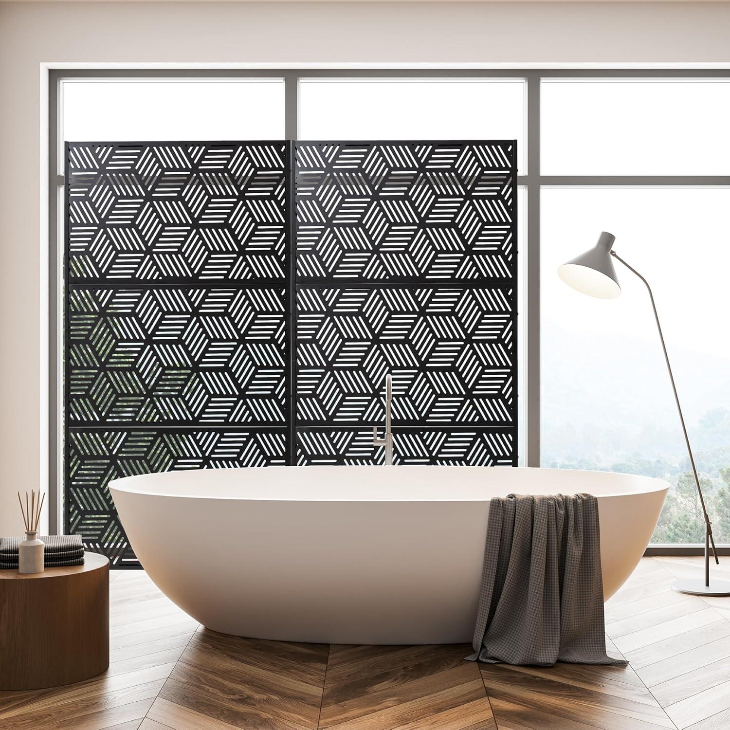 Glitzhome Geometric Privacy Screen Fence Panel Room Divider with Riser Feet