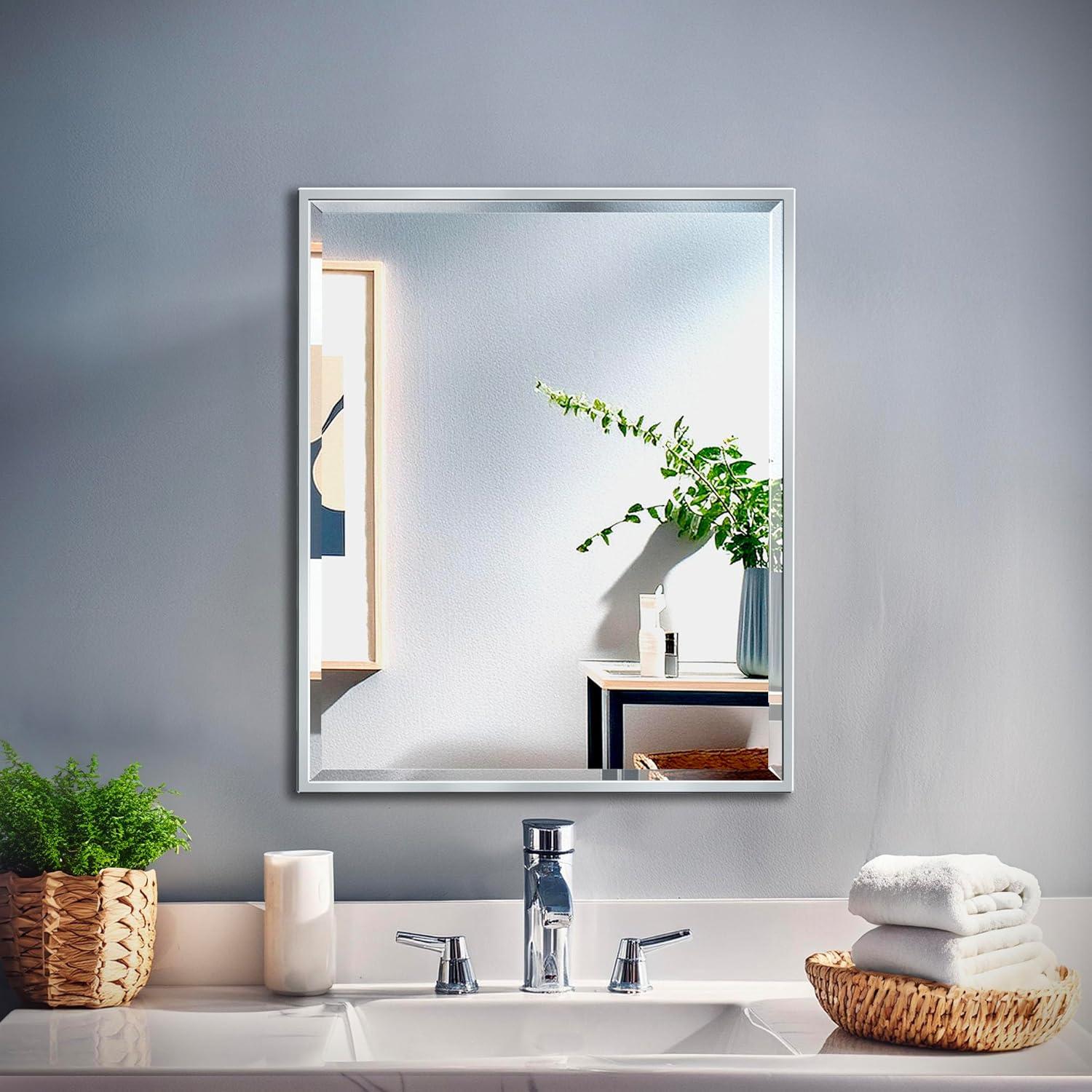 Modern Wall Mount Framed Rectangle Bathroom Vanity Mirror | Decorative Beveled MirrorFor Bedroom, Entryway, Livingroom | Mount Landscape or Portrait
