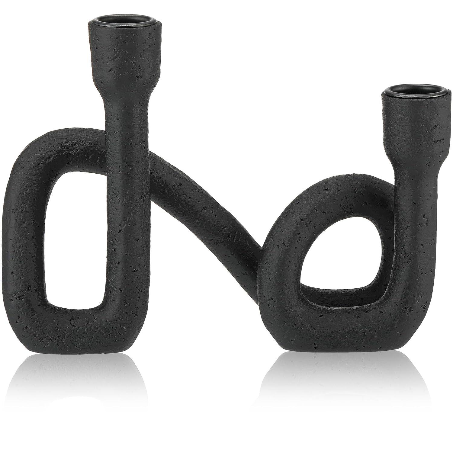 Storied Home Decorative Resin Double Taper Candle Holder, Black