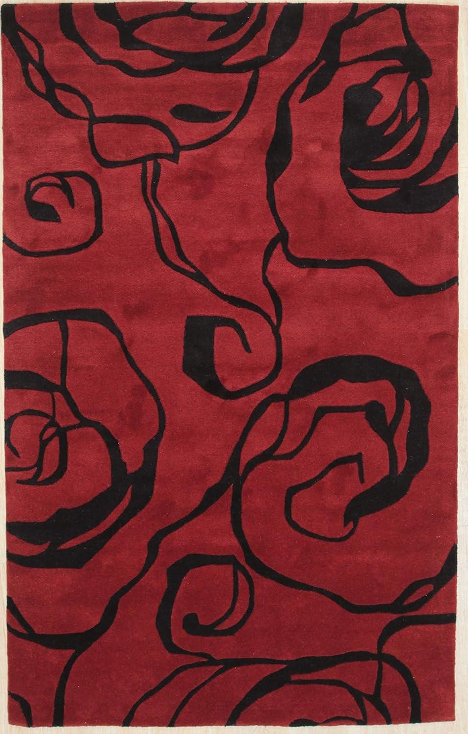 Plush Red Wool 5' x 8' Hand-Tufted Rectangular Area Rug