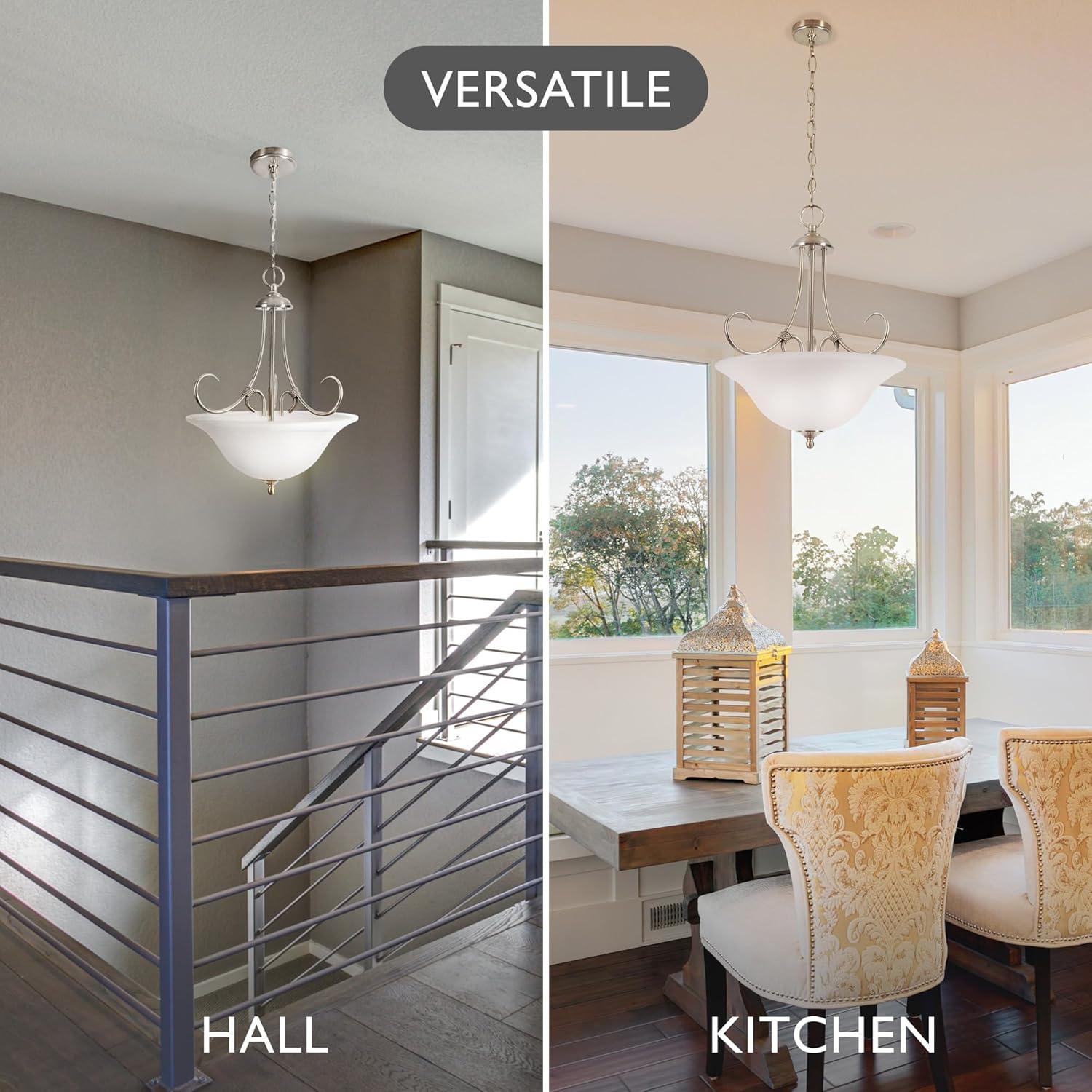 Design House Willowdale Pendant Light Fixture - Traditional Alabaster Glass Bowl Shade for Kitchens, Foyers, Dining Rooms - Adjustable Height Pendant Light Fixture - Satin Nickel, 589747