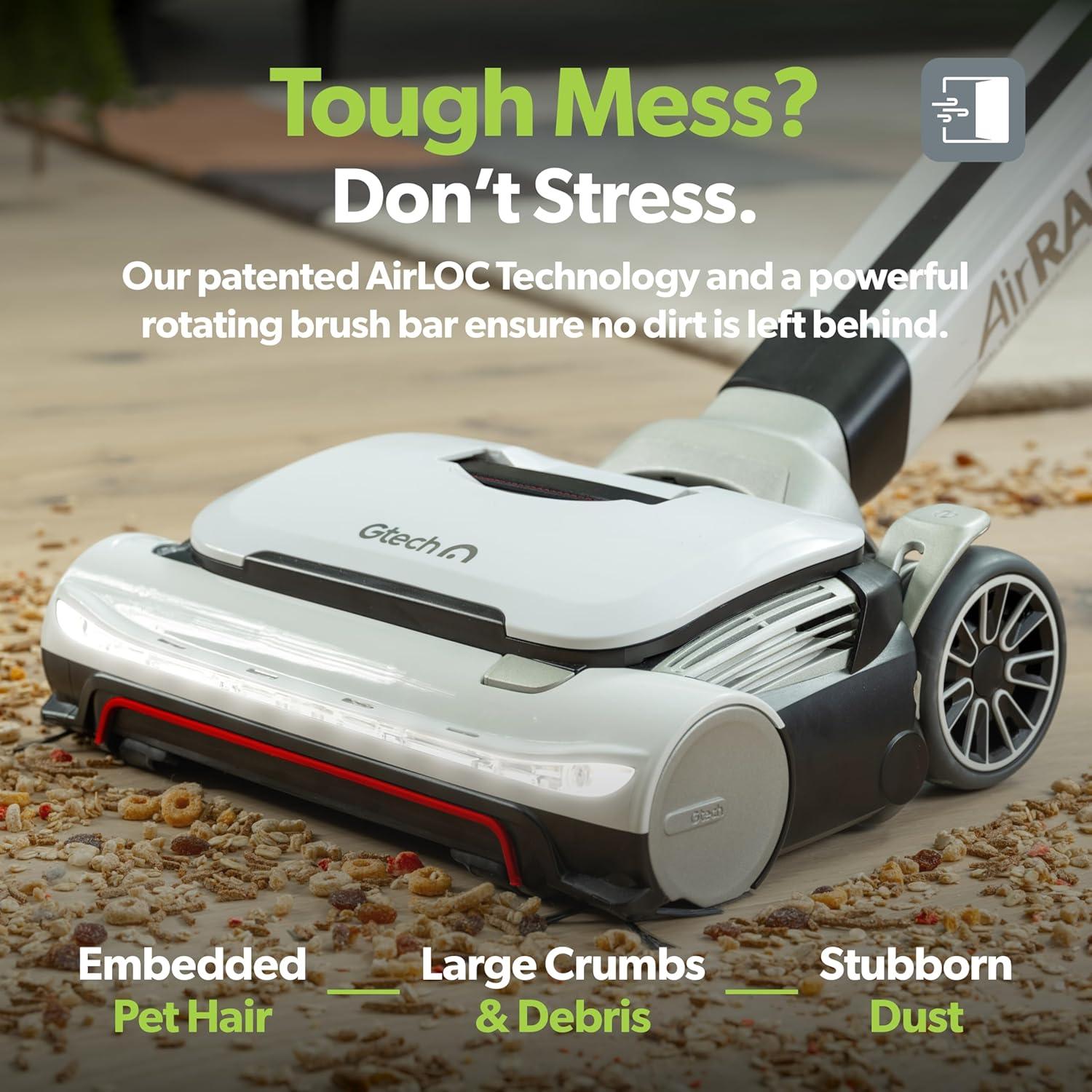 Gtech AirRAM 3 Cordless Vacuum Cleaner with Anti-Hair Wrap Bar - Dual Edge-Clean Brushes - Perfect for Carpet and Hardwood Floors - Rechargeable 22v Li-ion Battery - Lightweight - New Model