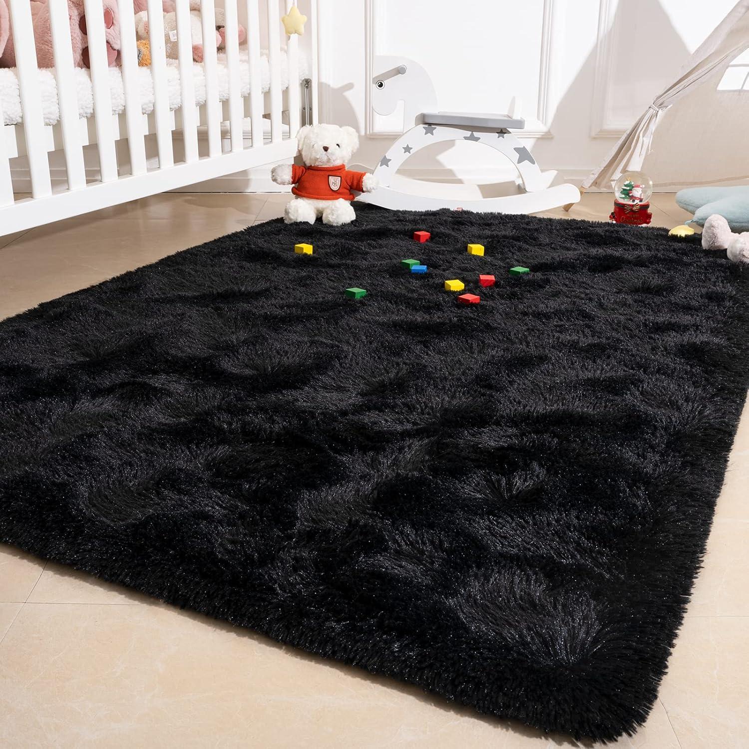 Bailu Fluffy Black Rug for Living Room,5x8 Area Rugs,Thick Plush Shag Rug,Shaggy Rugs for Bedroom,Big Fuzzy Carpet,Comfy Kids Rugs,Large Living Room Rugs,Living Room Decor