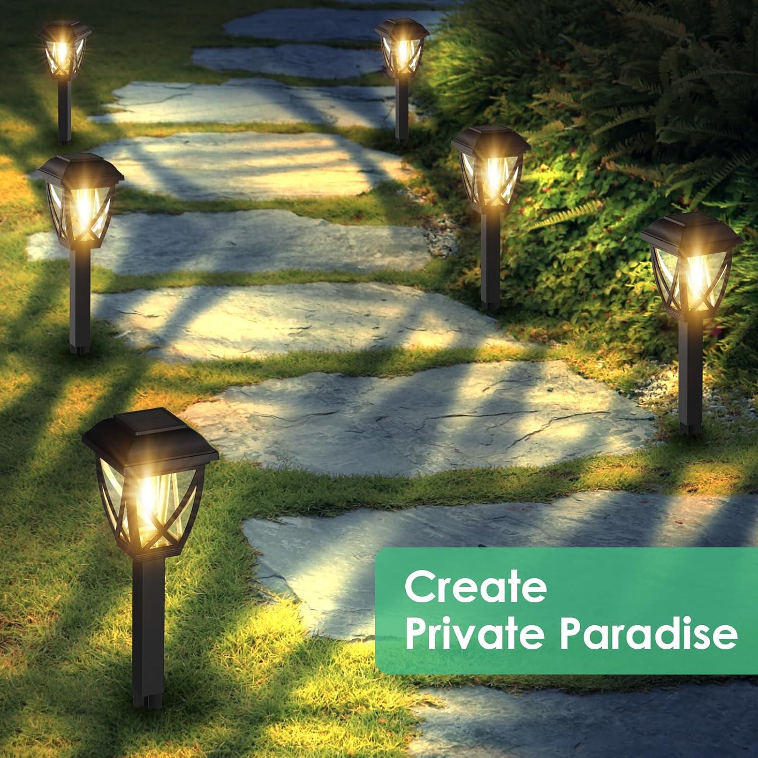 Black Solar LED Pathway Lights with Warm White Glow, 10-Pack