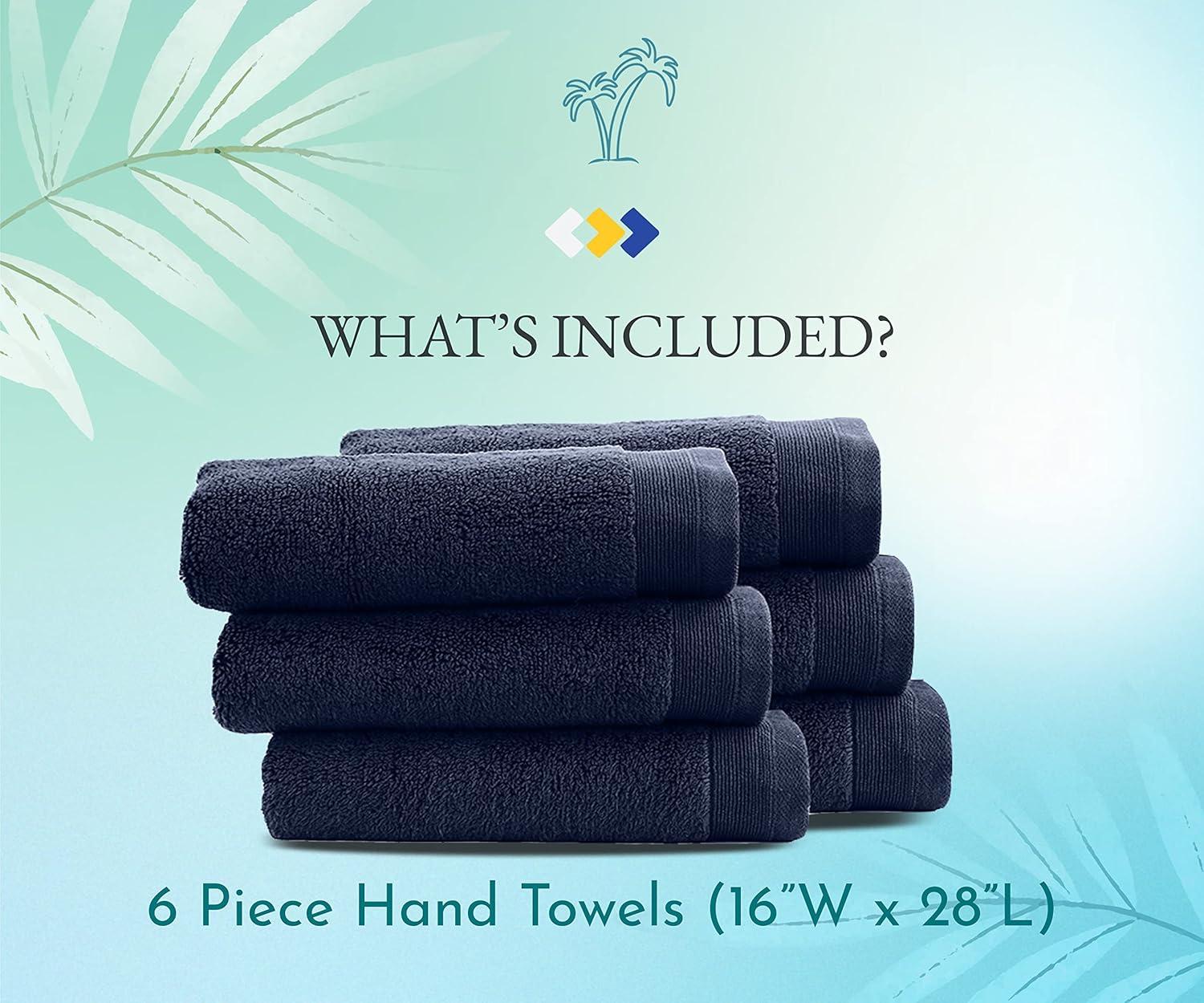 Hand Towels - 6-Pack, Softest 100% Cotton by California Design Den - Navy Blue, Six-Pcs Hand Towels