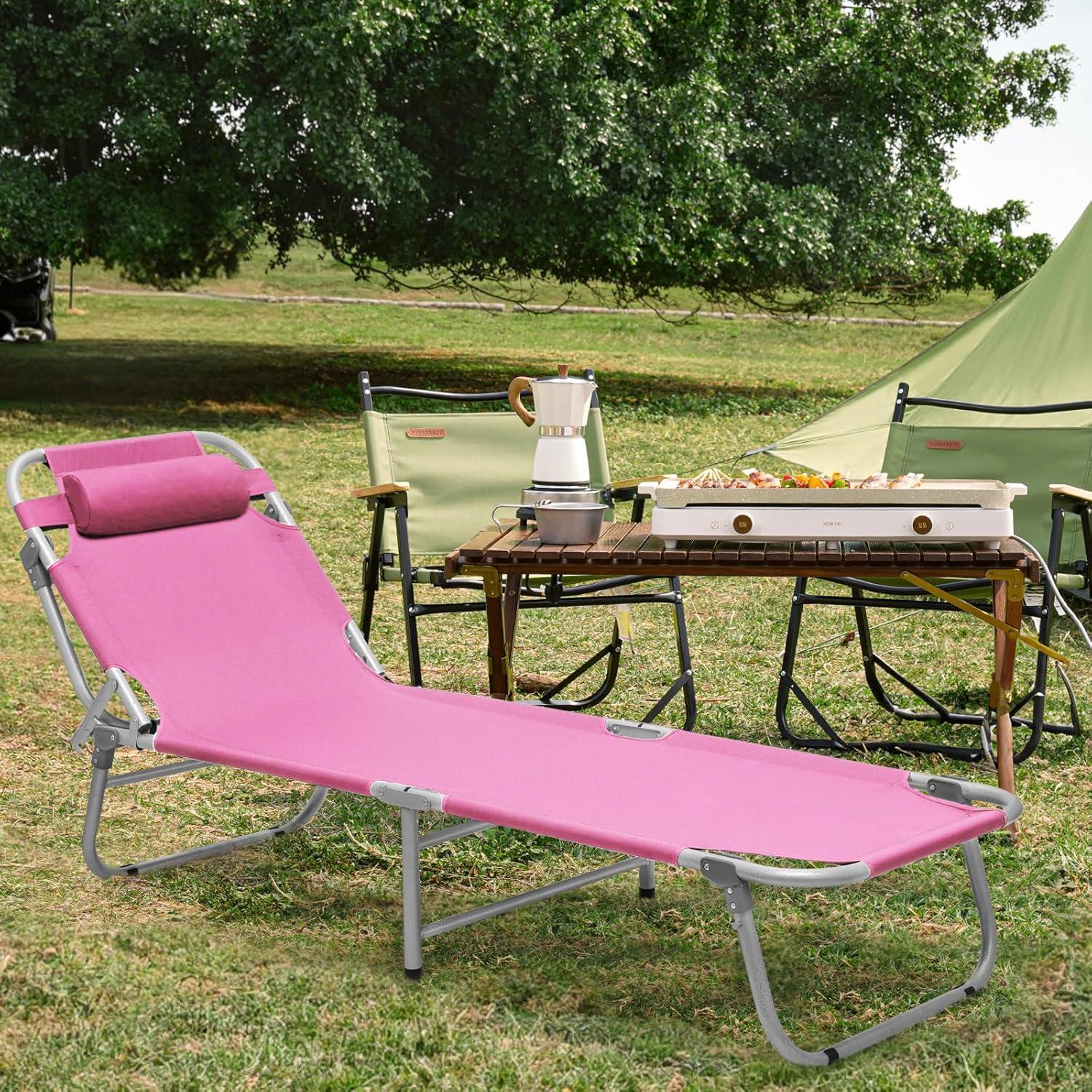 Folding Travel Cot Portable Camping Bed with Pillow & Carry Bag for Beach Indoor & Outdoor Travel