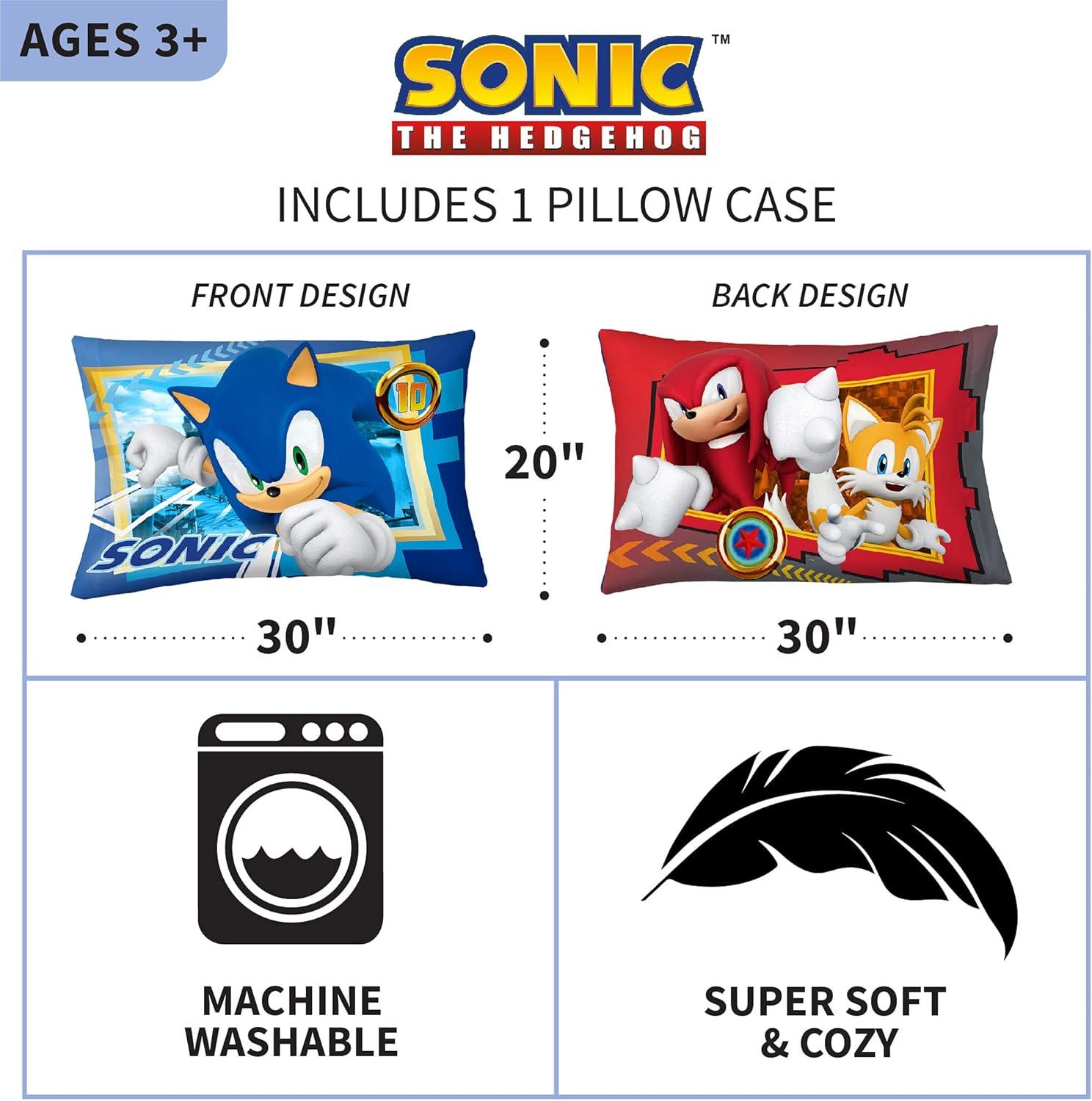 Franco Kids Bedding Super Soft Microfiber Reversible 180 Thread Sonic the Hedgehog Pillow Case