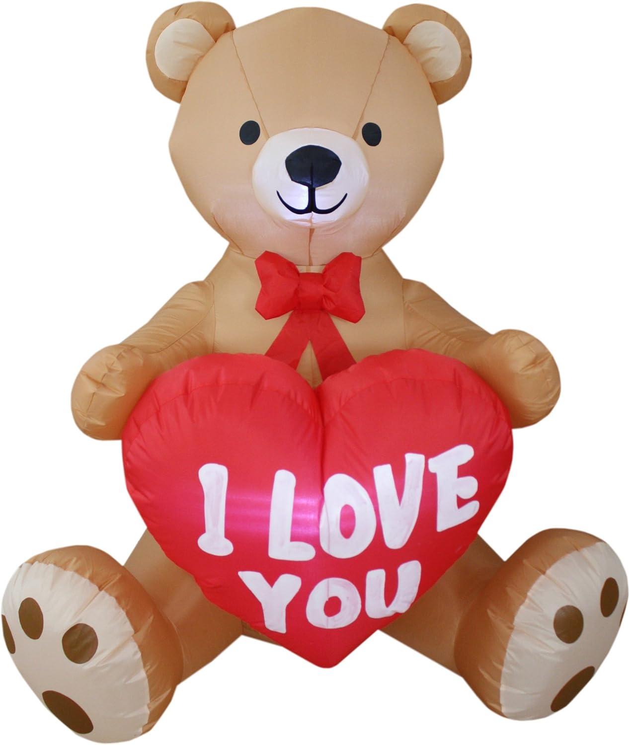 BZB Goods 4 Foot Tall Lighted Happy Valentine's Day Inflatable Sweet Teddy Bear with I Love You Heart Indoor / Outdoor Blow Up Yard Decoration