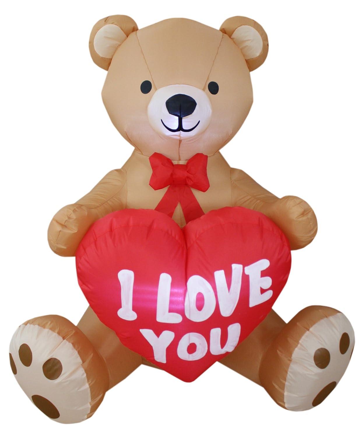 BZB Goods 4 Foot Tall Lighted Happy Valentine's Day Inflatable Sweet Teddy Bear with I Love You Heart Indoor / Outdoor Blow Up Yard Decoration
