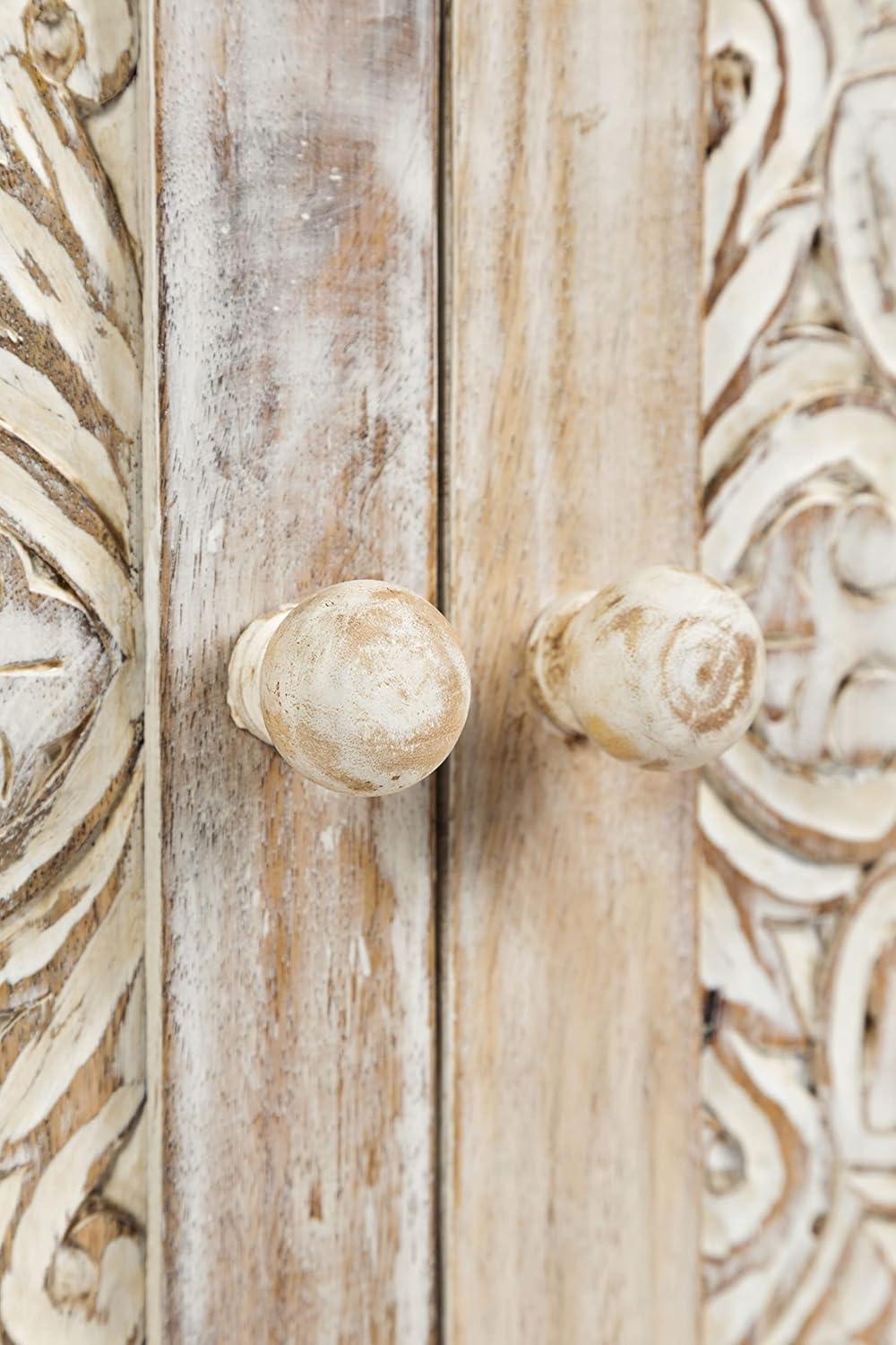 Cream Hand-Carved Mango Wood Transitional Accent Chest