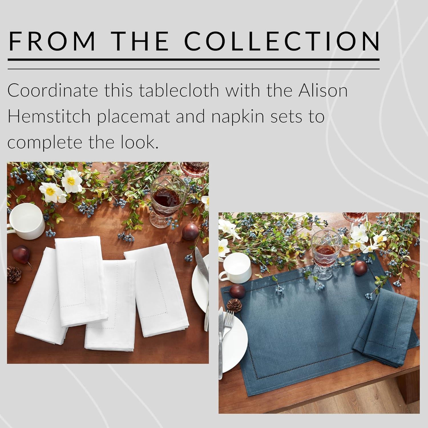 Alison Eyelet Punched Border Fabric Tablecloth - 52" x 52" Square - Copen Blue - Elrene Home Fashions