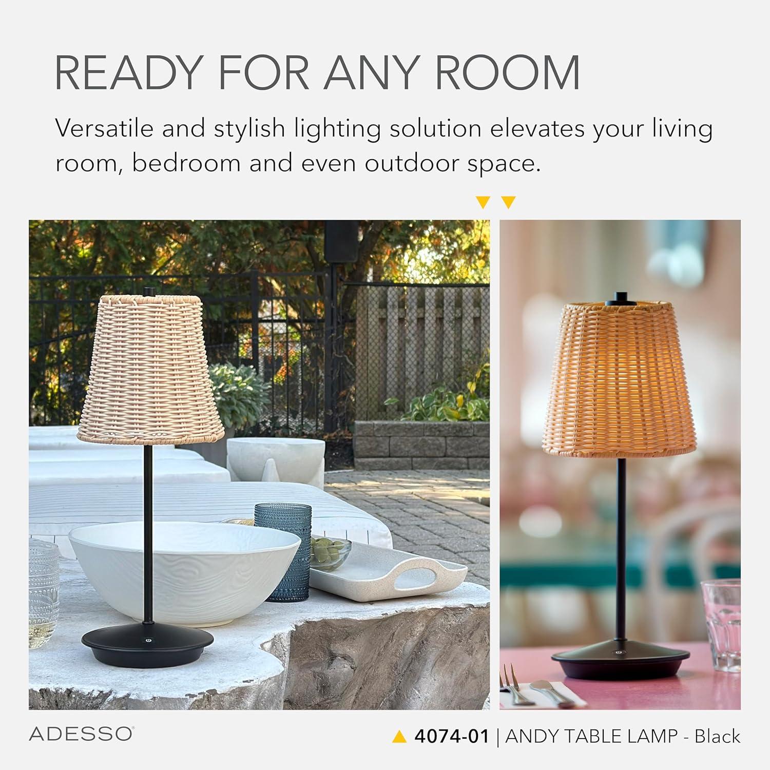 Adesso Benny Cordless Table Lamp (Includes LED Light Bulb) Black: ETL Listed, Touch Sensor, 3-Way Light Settings