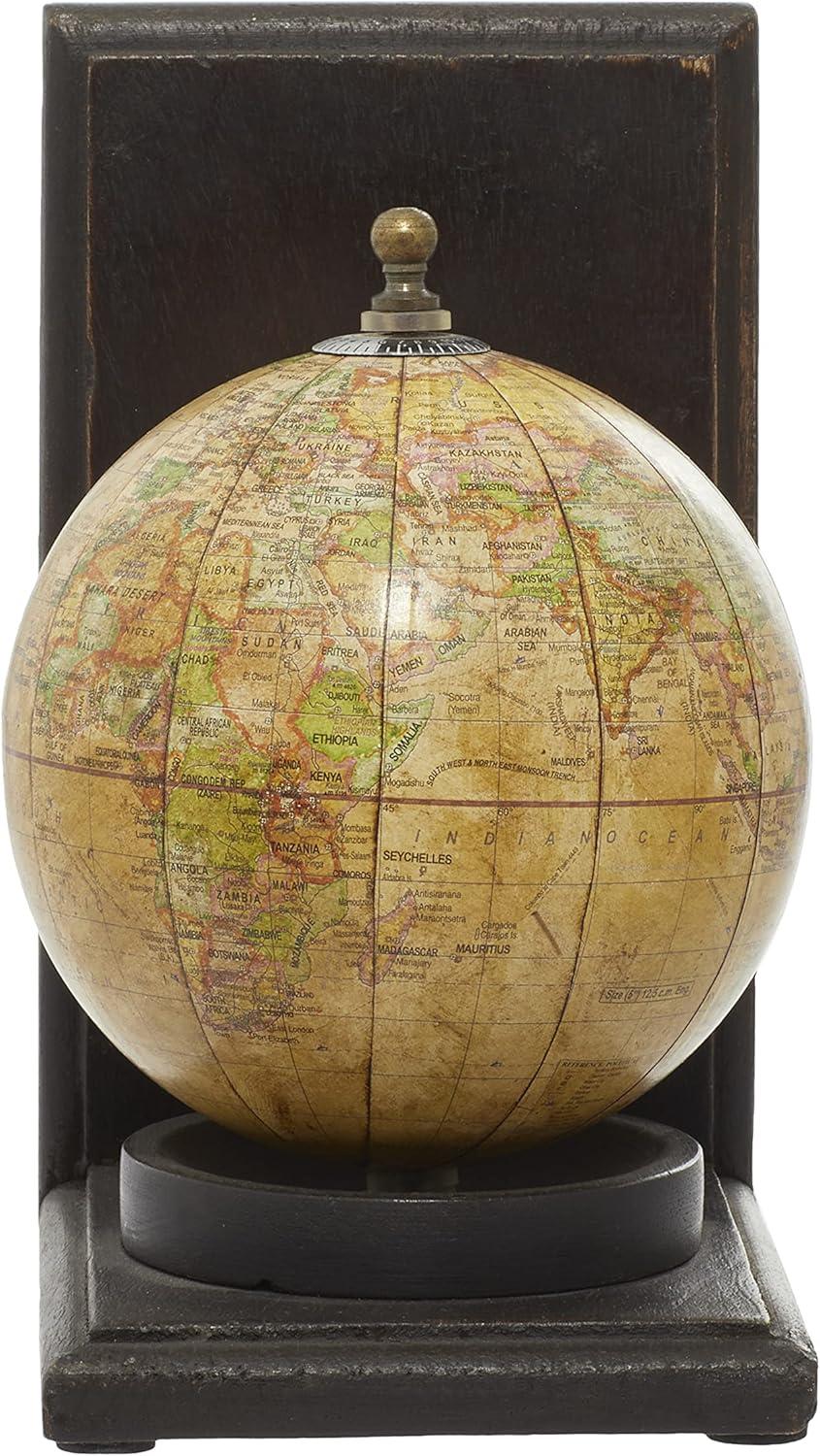 DecMode 6" Globe World Map Brown Wood Bookends (Set of 2)