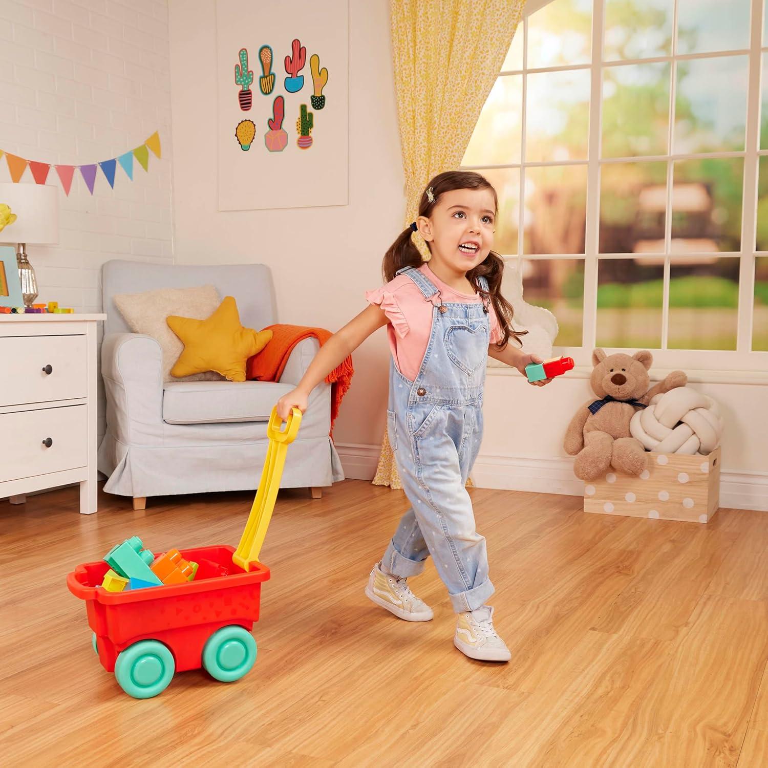 Battat Red Builder’s Wagon with 40+ Building Plastic Blocks, Toddler and Preschool Toys