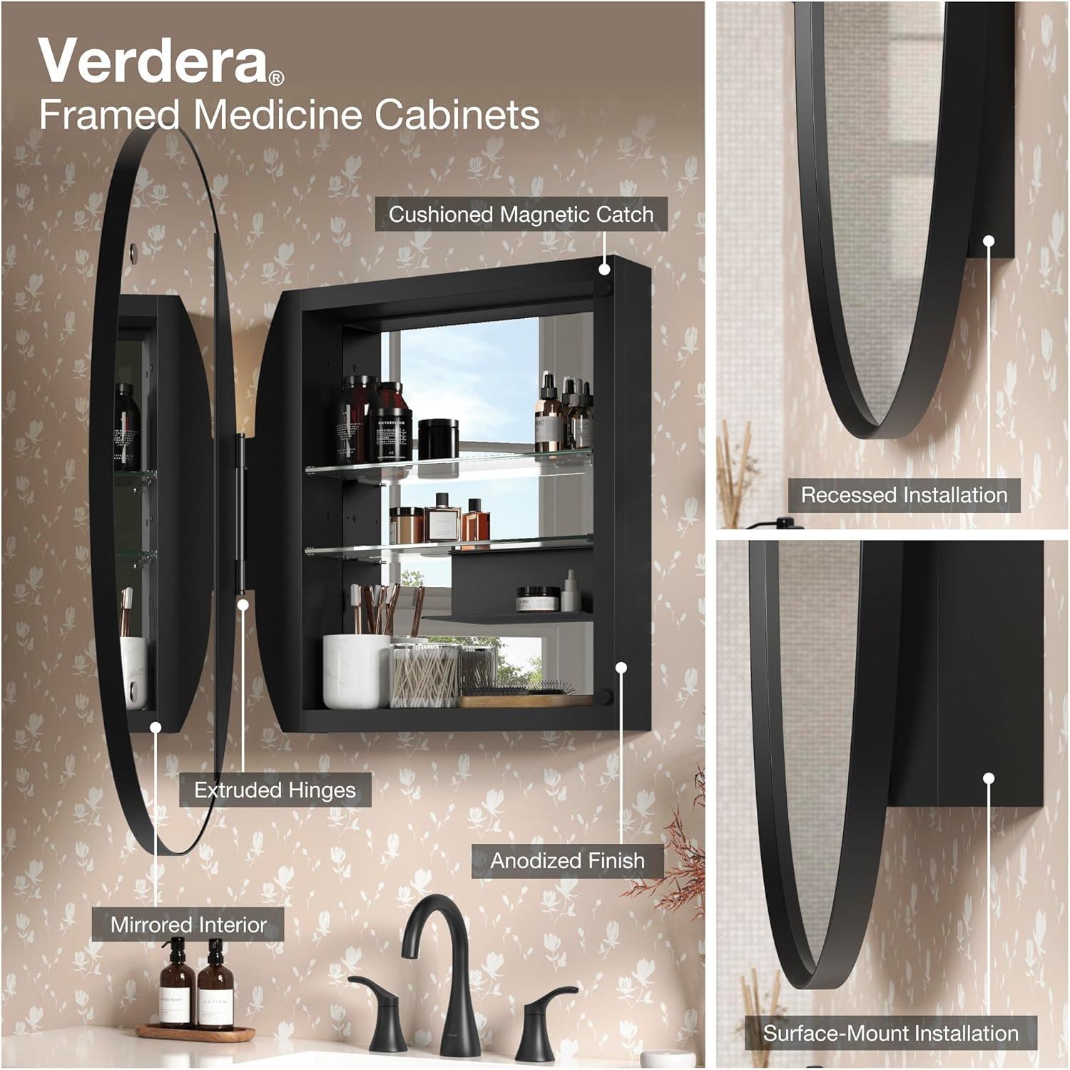 Verdera Surface Mount or Recessed Rectangular Framed Medicine Cabinet