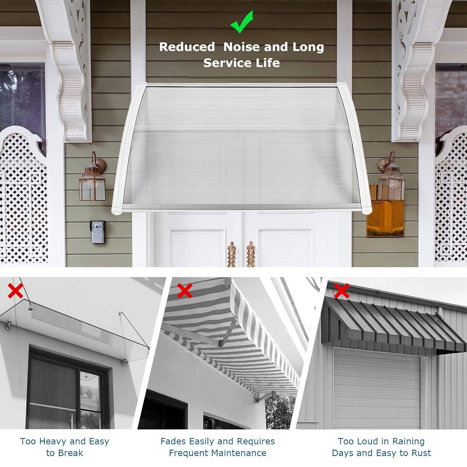 40" x 32" Door Window Awning Exterior, Polycarbonate Cover Entry Door Outdoor Patio Awning Canopy, Front Door Overhang Awning for Sun Shutter, UV, Rain and Snow Protection, Hollow Sheet (Clear Board)
