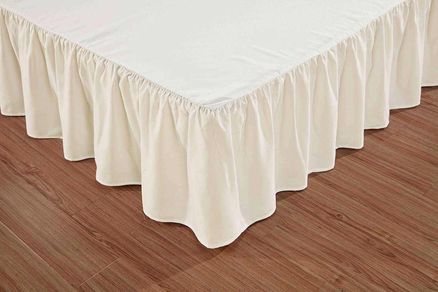 Beige Queen Microfiber Gathered Ruffled Bed Skirt with 14-Inch Drop