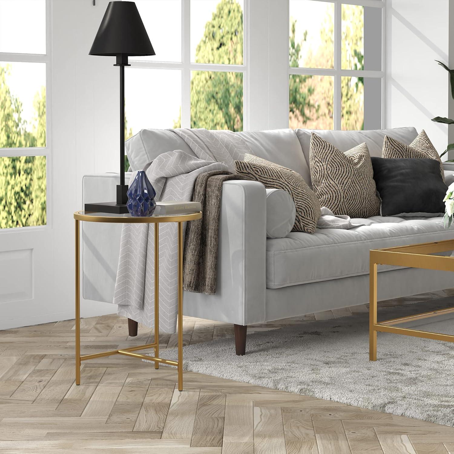 Evelyn&Zoe Berenson 18" Wide Round Side Table with Glass Top, Gold