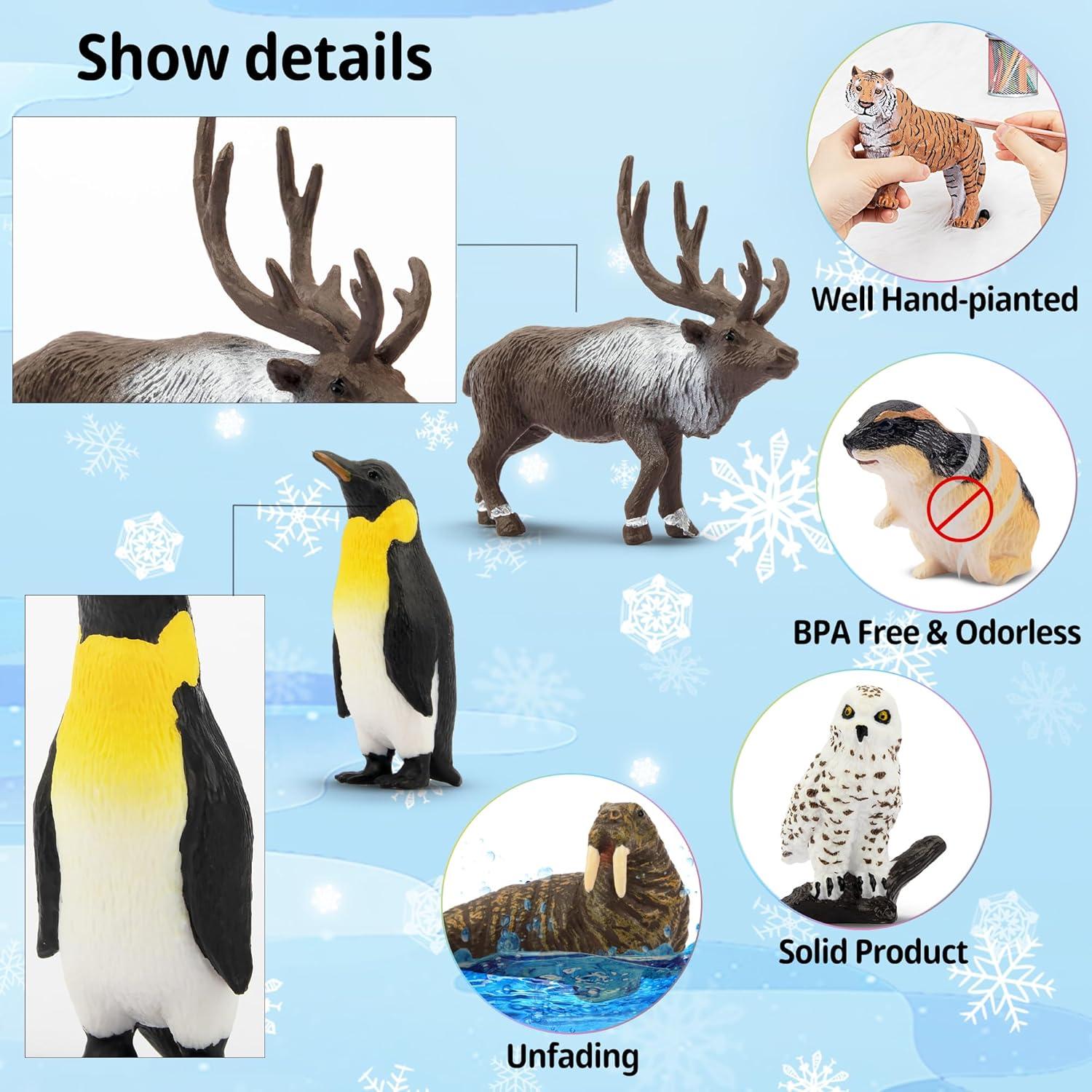 Mini Arctic Animal Figurines Set with 14 Pieces