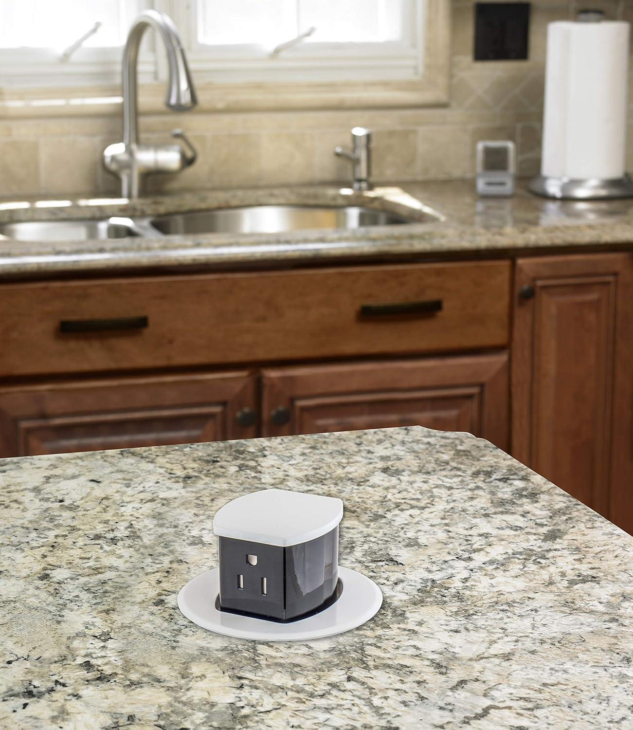 White Tamper Resistant Pop-Up Countertop Receptacle