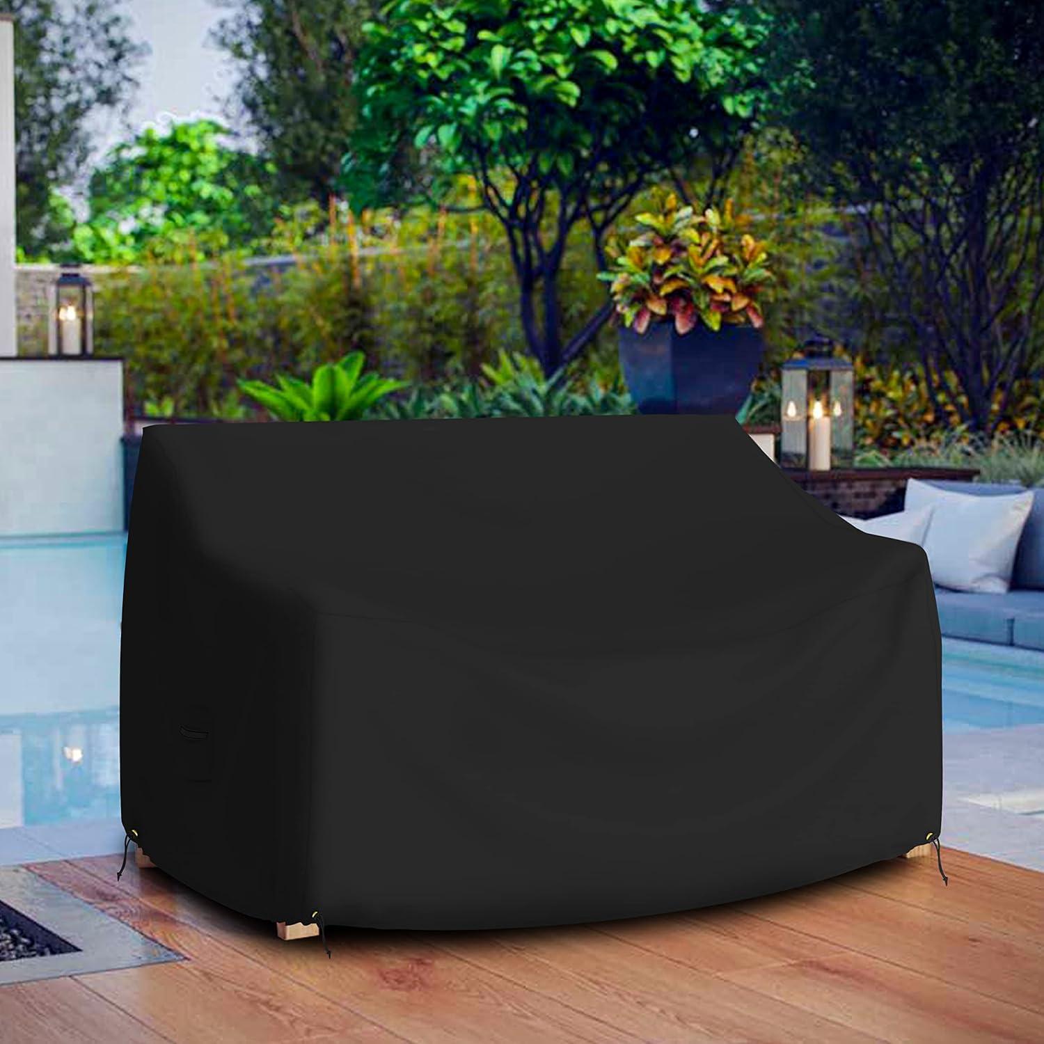 Black Waterproof PVC Outdoor Loveseat Sofa Cover with Drawstring