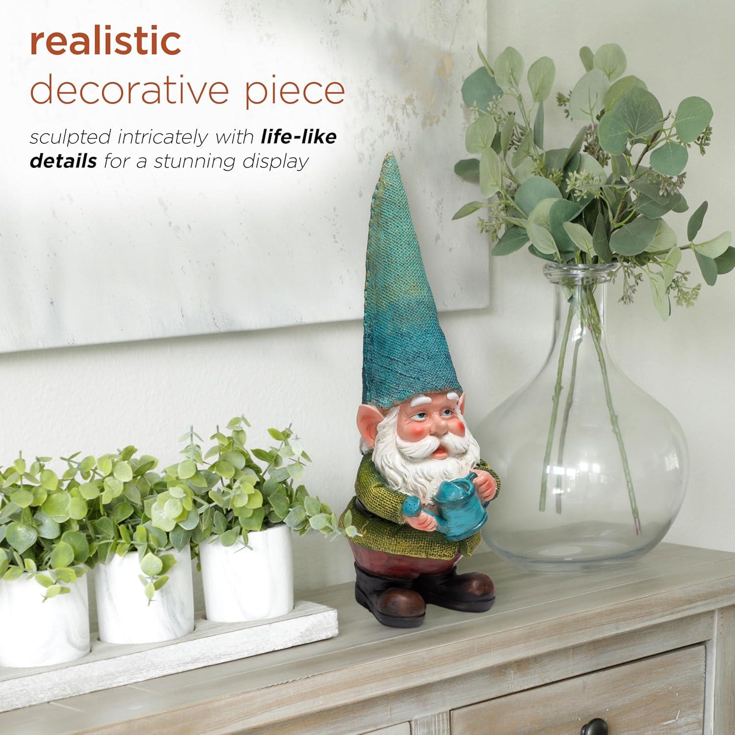 15" Outdoor Polyresin Garden Gnome with Watering Can - Alpine Corporation: Weatherproof Yard Decor