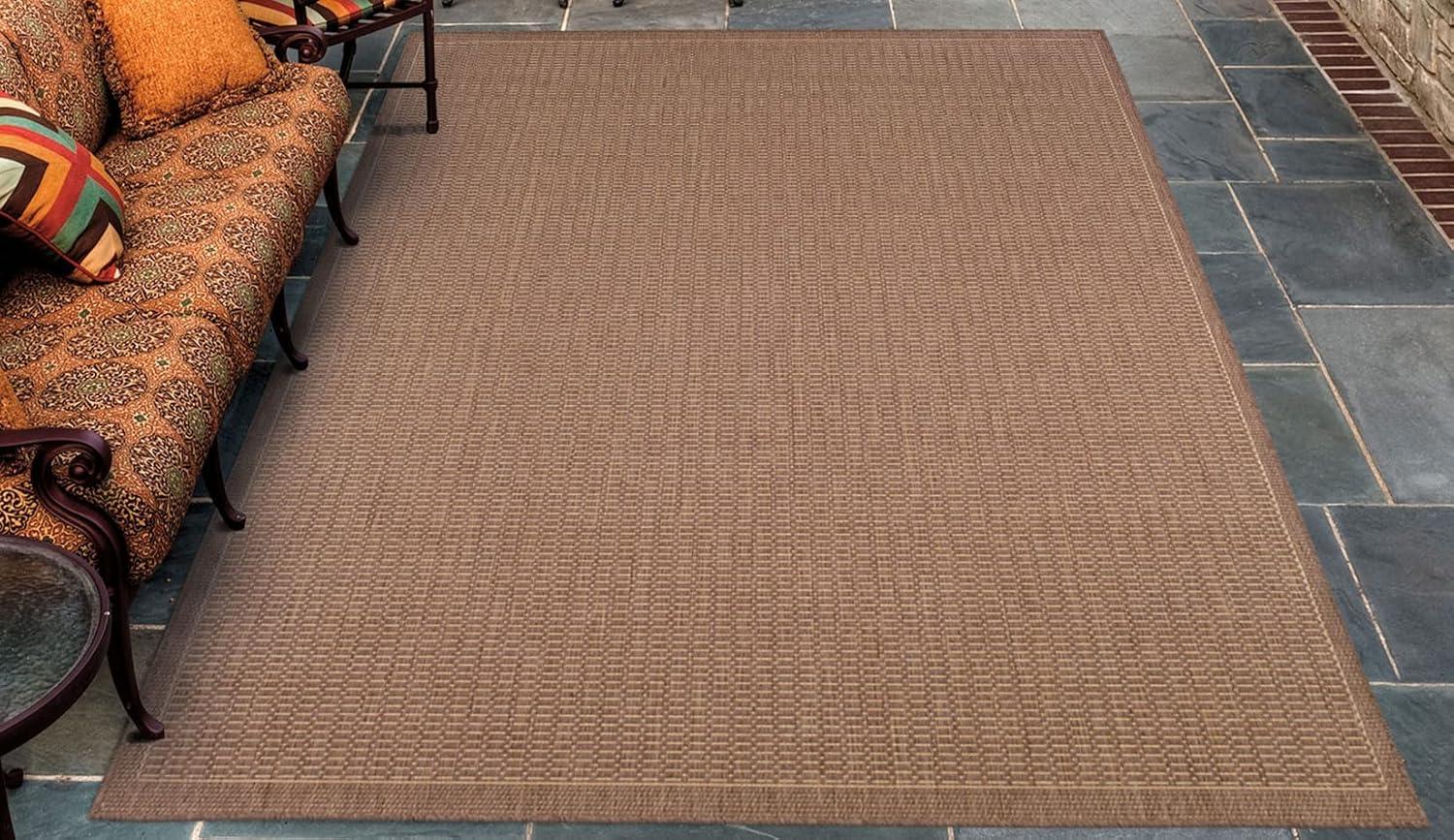 Couristan Recife Saddle Stitch Indoor /Outdoor Area Rug, Cocoa- Natural, 3'9" x 5'5"