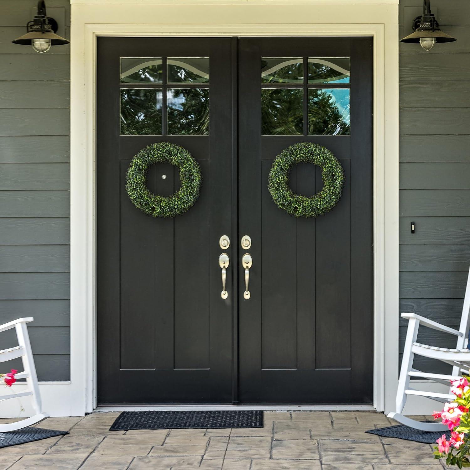 Pure Garden Set of Two 19.5-Inch Indoor/Outdoor Artificial Boxwood Wreaths