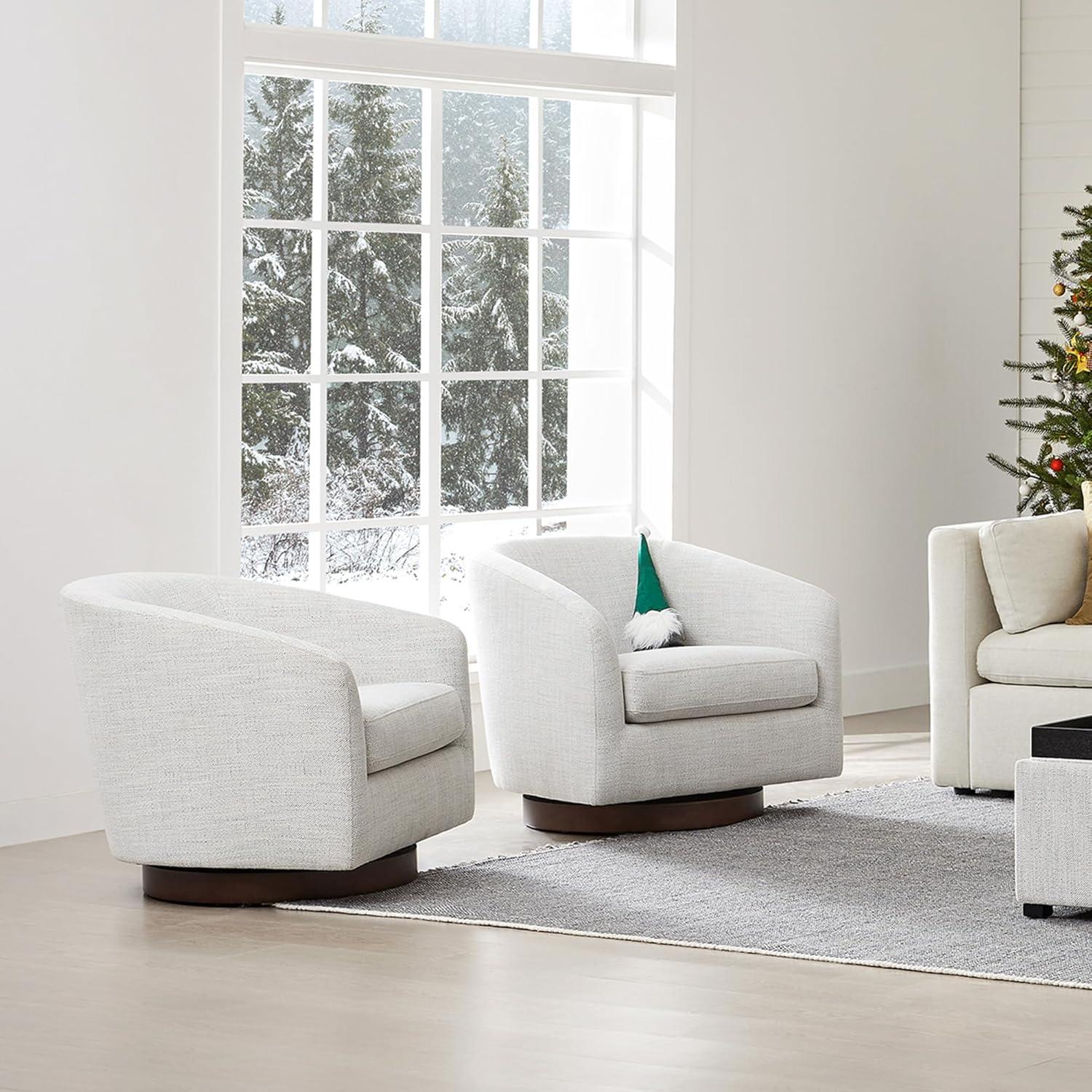 CHITA Swivel Accent Chair Fabric, Round Barrel Arm Chair Living Room, Ivory White