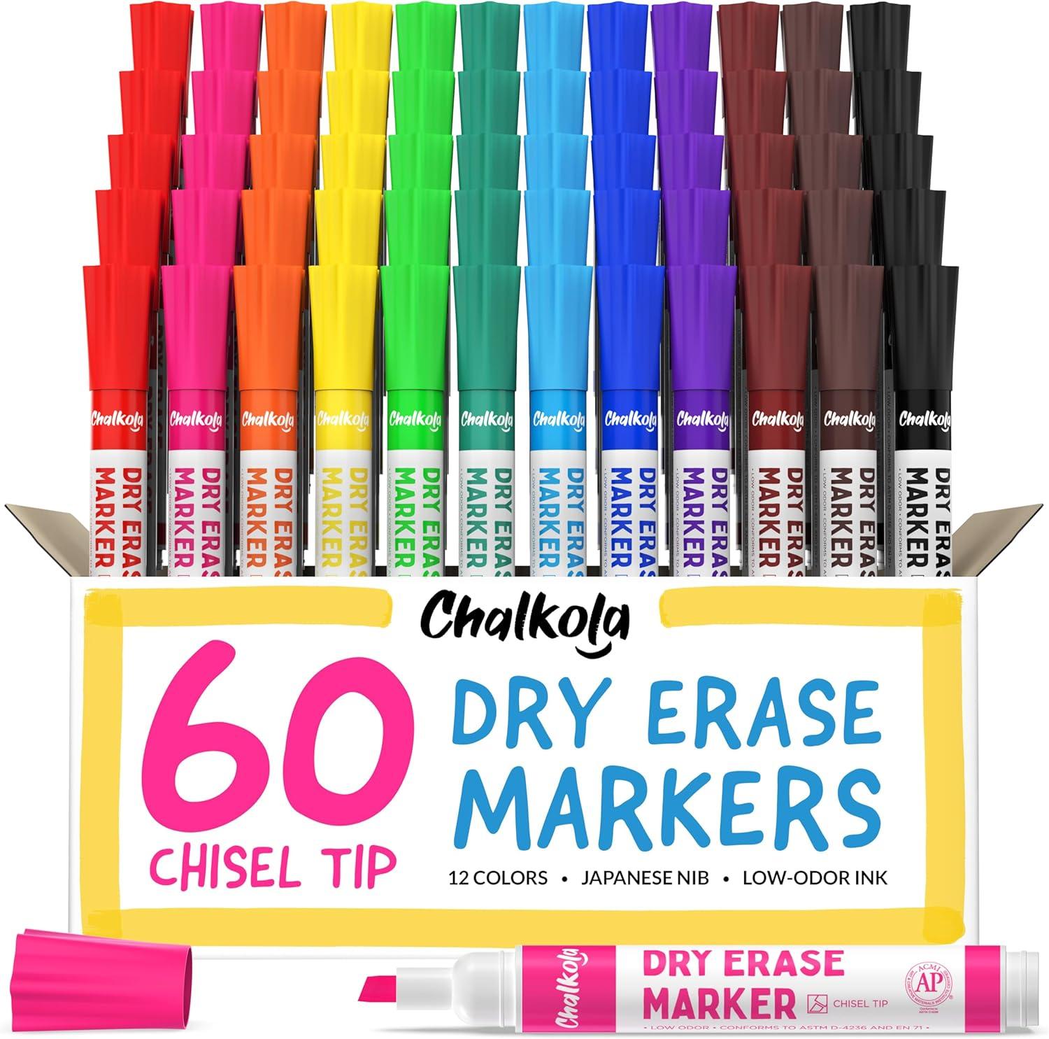 Chalkola Bulk Dry Erase Markers for Classroom (120 Pack, 12 Vibrant Colors) | Erasable, Low Odor, Chisel Tip WhiteBoard Markers, Dry Erase Pens for Kids, Teachers - Office, Home, School Supplies