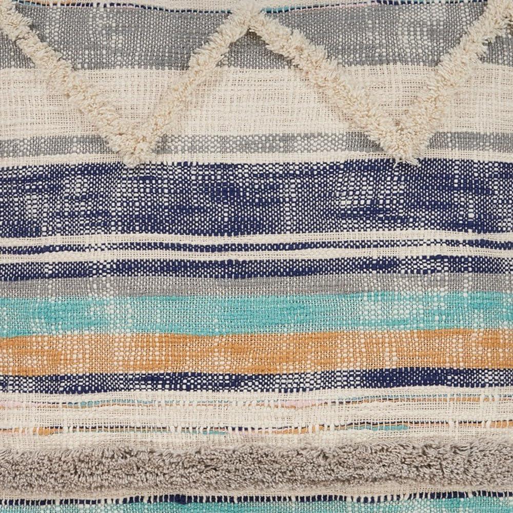 HomeRoots 18" X 18" Beige Blue And Gray Geometric Cotton Zippered Pillow