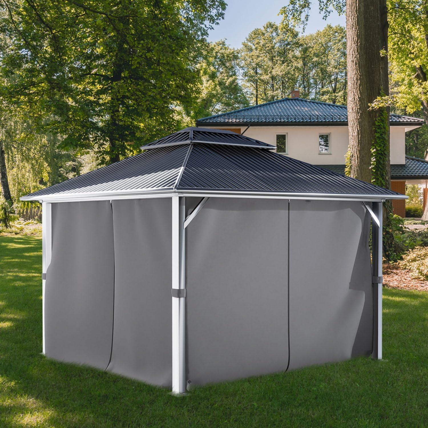 Aoodor Gazebo Curtain Replacement - Universal 4-Panel Sidewalls 10' x 13', Patio Privacy Curtains with Double Zipper, UV Resistant, Perfect for Outdoor Canopy, Garden, and Backyard (Curtain Only) Grey