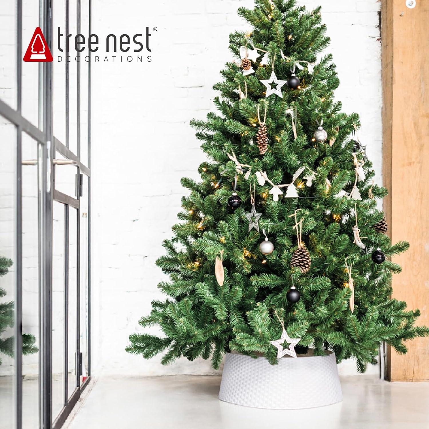 Tree Nest Wicker Christmas Tree Skirt Tree Collar (White, Medium) -Re-boxed