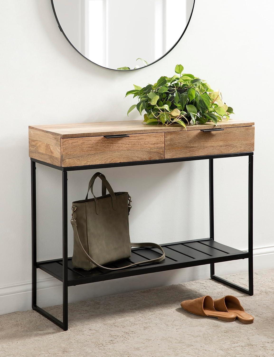 Kate and Laurel Malone Rectangle Wood Console Table, 36x13x31, Natural and Black