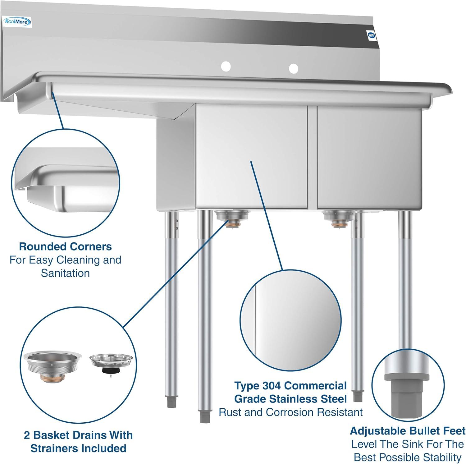 Koolmore 12x16x10 Left Stainless Steel Kitchen Prep & Utility Sink in Silver