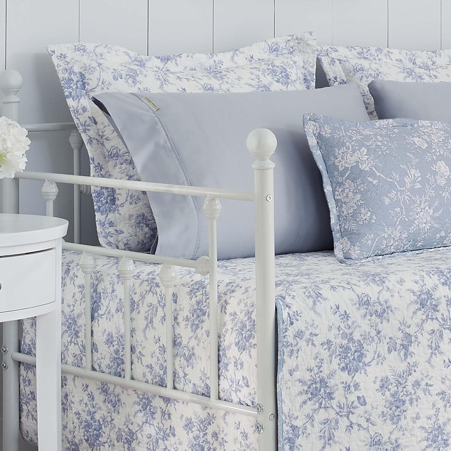 Laura Ashley Walled Garden Cotton Blue 4 Piece Daybed Cover Set