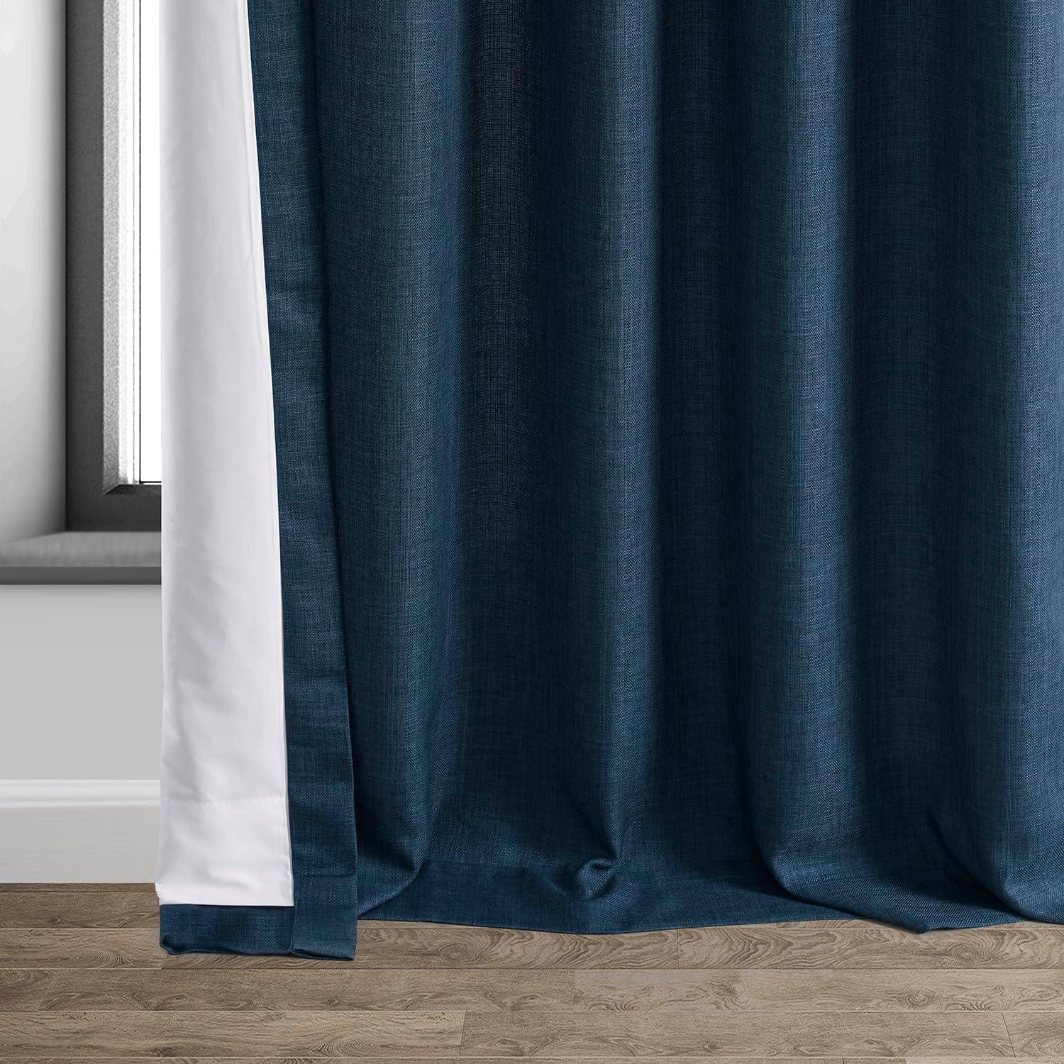 Sergeants Blue Room-Darkening Faux Linen Curtain Panel 50x84