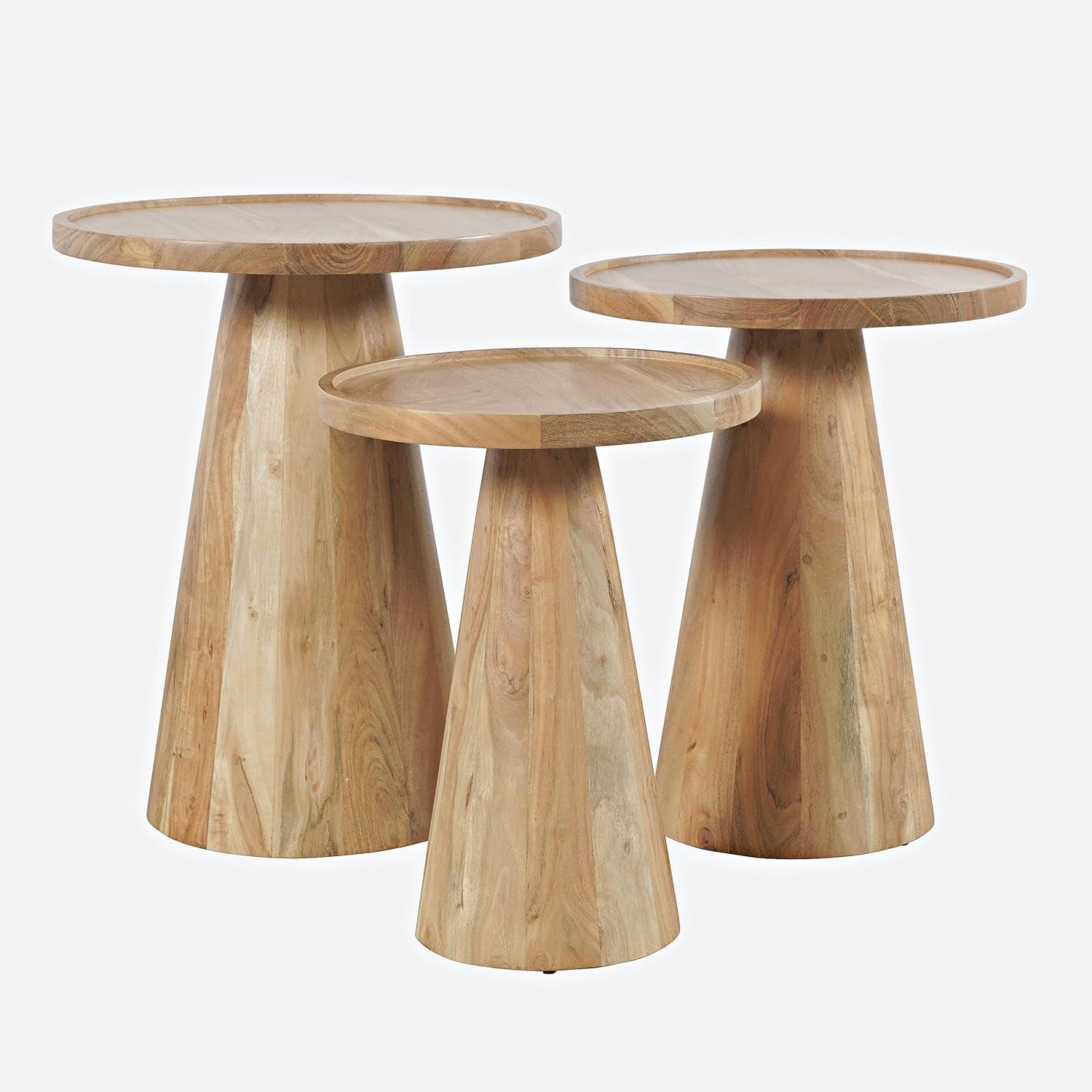 Knox Mid-Century Modern Natural Mango Wood Round Nesting Tables Set