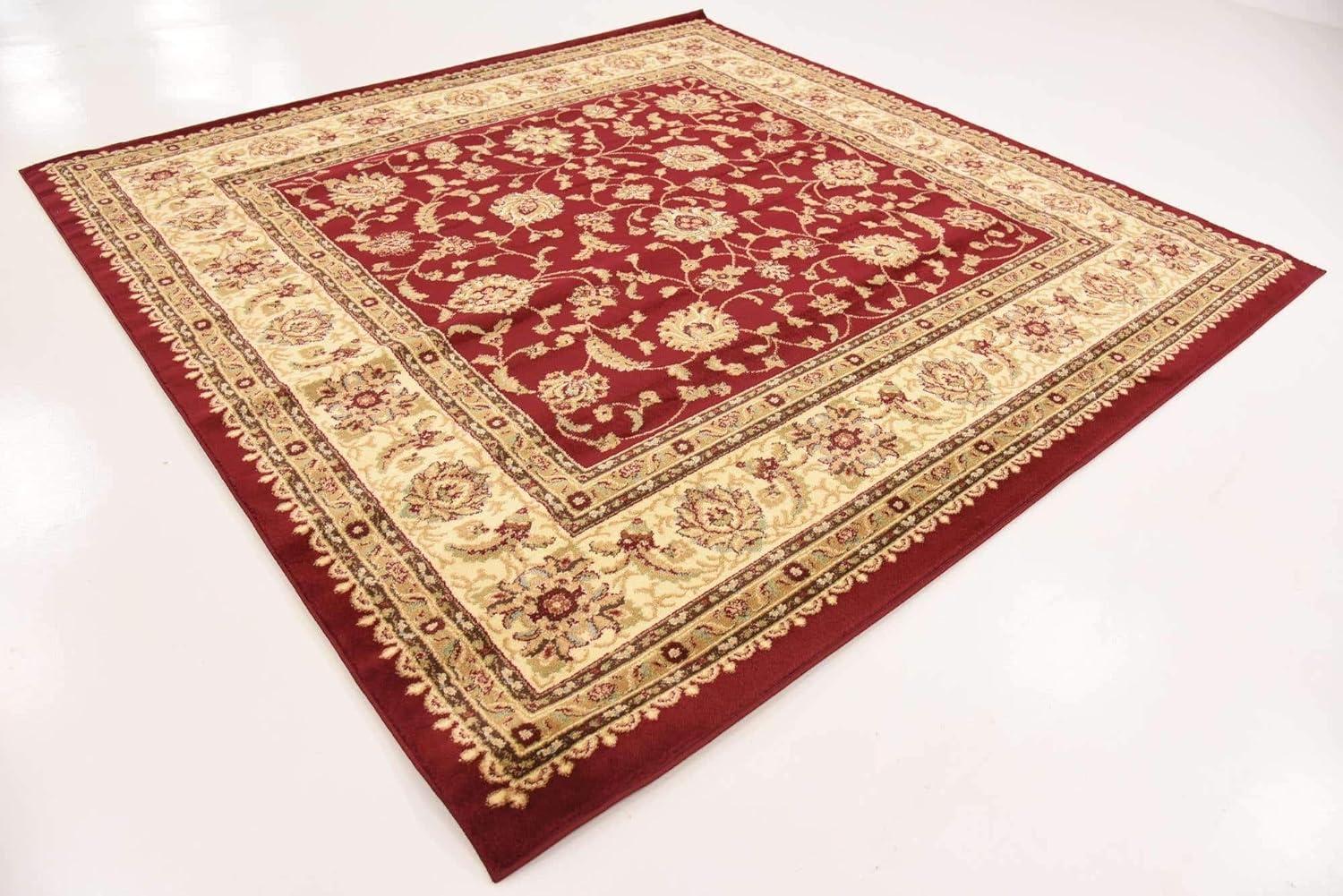 Elegant Red Square Synthetic Floral 8' Indoor Area Rug