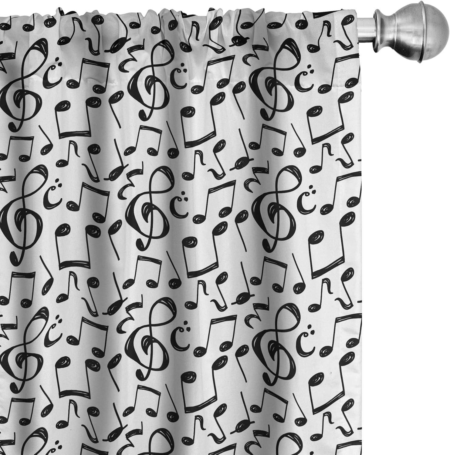 Ambesonne Music Curtains, Sketchy Notes, Pair of 28"x84", Black and White