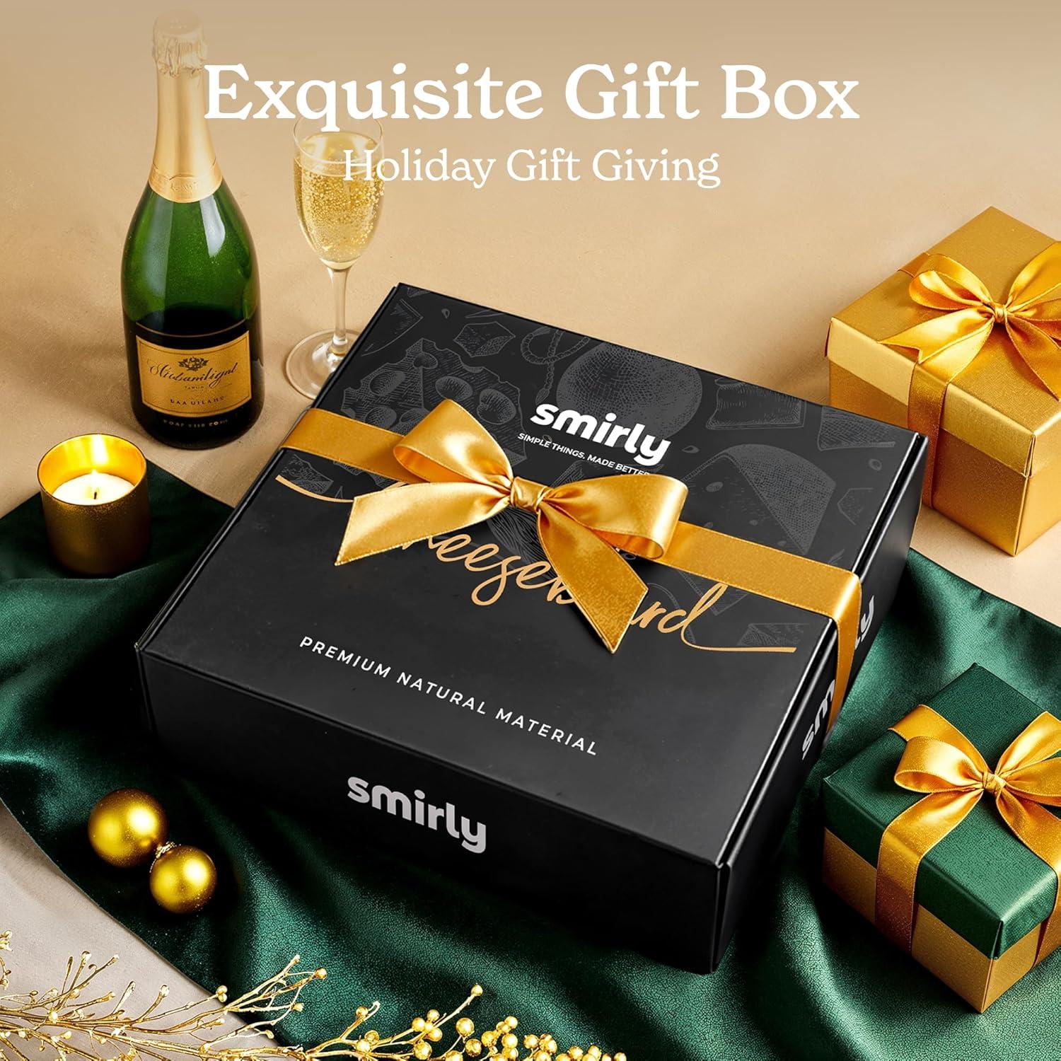 SMIRLY Charcuterie Board Set Large Bamboo Cheese Board with Fruit Tray & 2 Ceramic Bowls