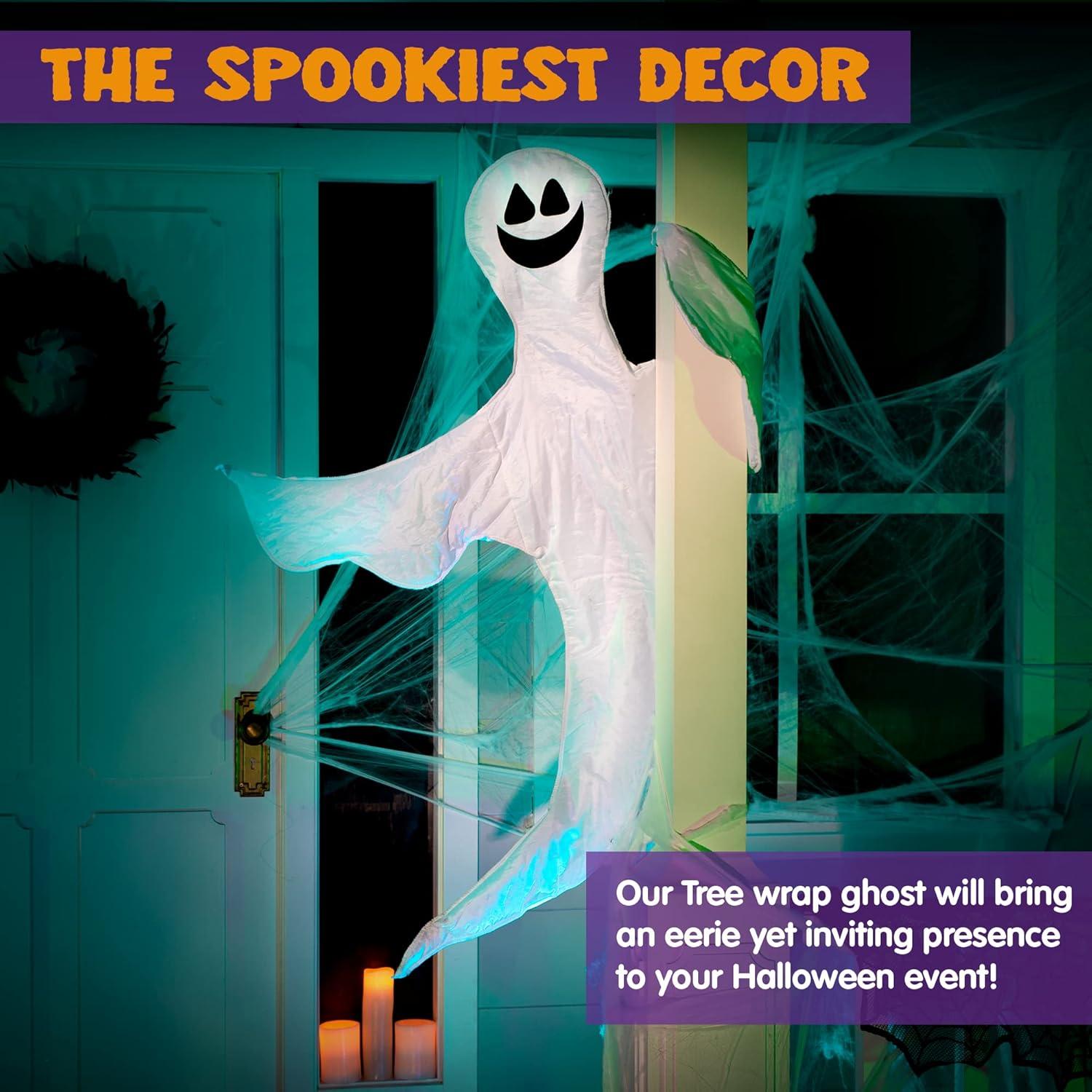 Smiling White Polyester Halloween Tree Wrap Ghost