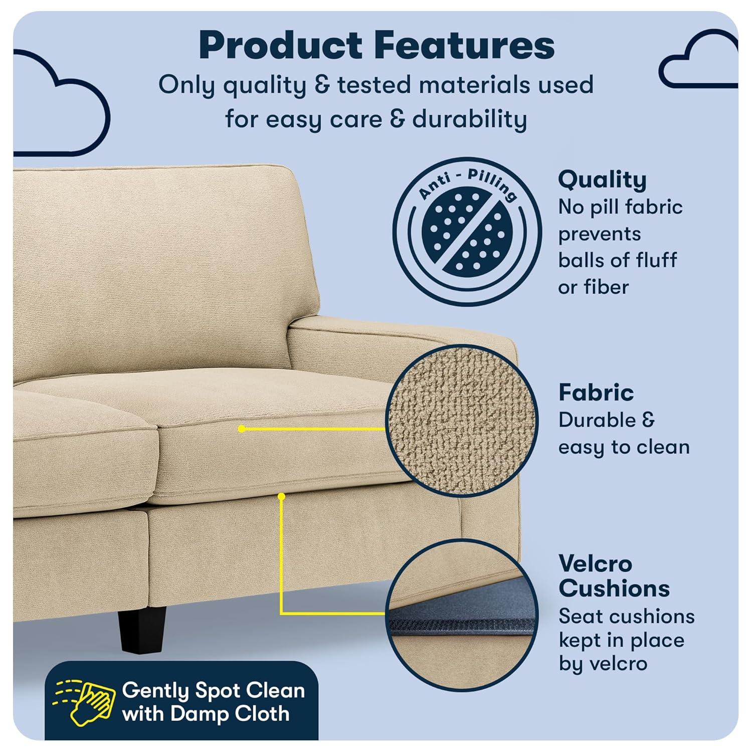 Serta Palisades 73" Track Arm Sofa, Easy Care Fabric, Soft Pillow Back, Pocket Coil Seat Cushions