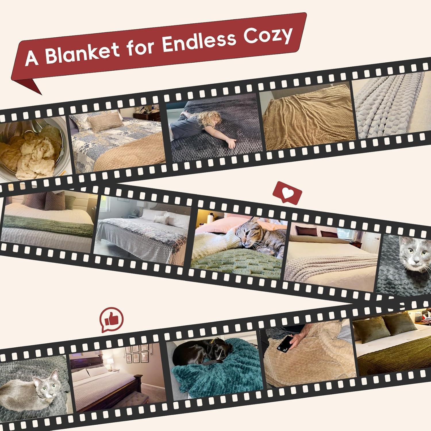 PHF Ultra Soft Flannel Fleece Blanket King Size, Lightweight 3D Jacquard Fleece Blanket, No Shedding, No Pilling, Luxury 340GSM Aesthetic Fluffy Cozy for Bed Room Decor, 108"x90", Camel/Light Khaki