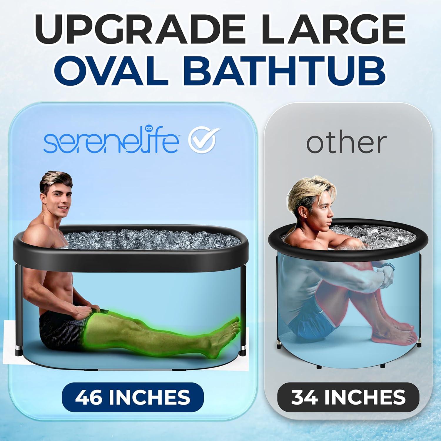 SereneLife 105 Gallon Insulated Oval Ice Bath Tub for Athletes, One Person Cold Plunge Therapy Recovery Pod for Recovery, Multi Layered with Aluminum Frame, Portable for Indoor Outdoor, Home, Gym Use