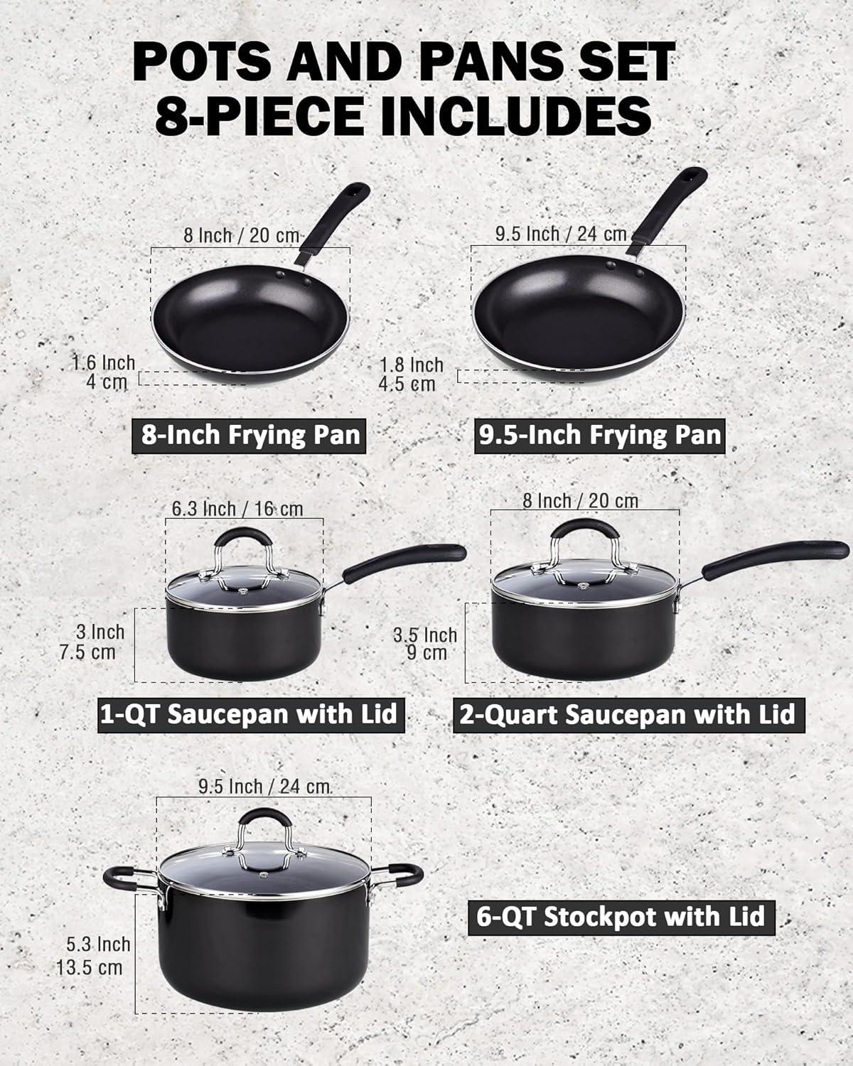 8-Piece Black Nonstick Aluminum Cookware Set