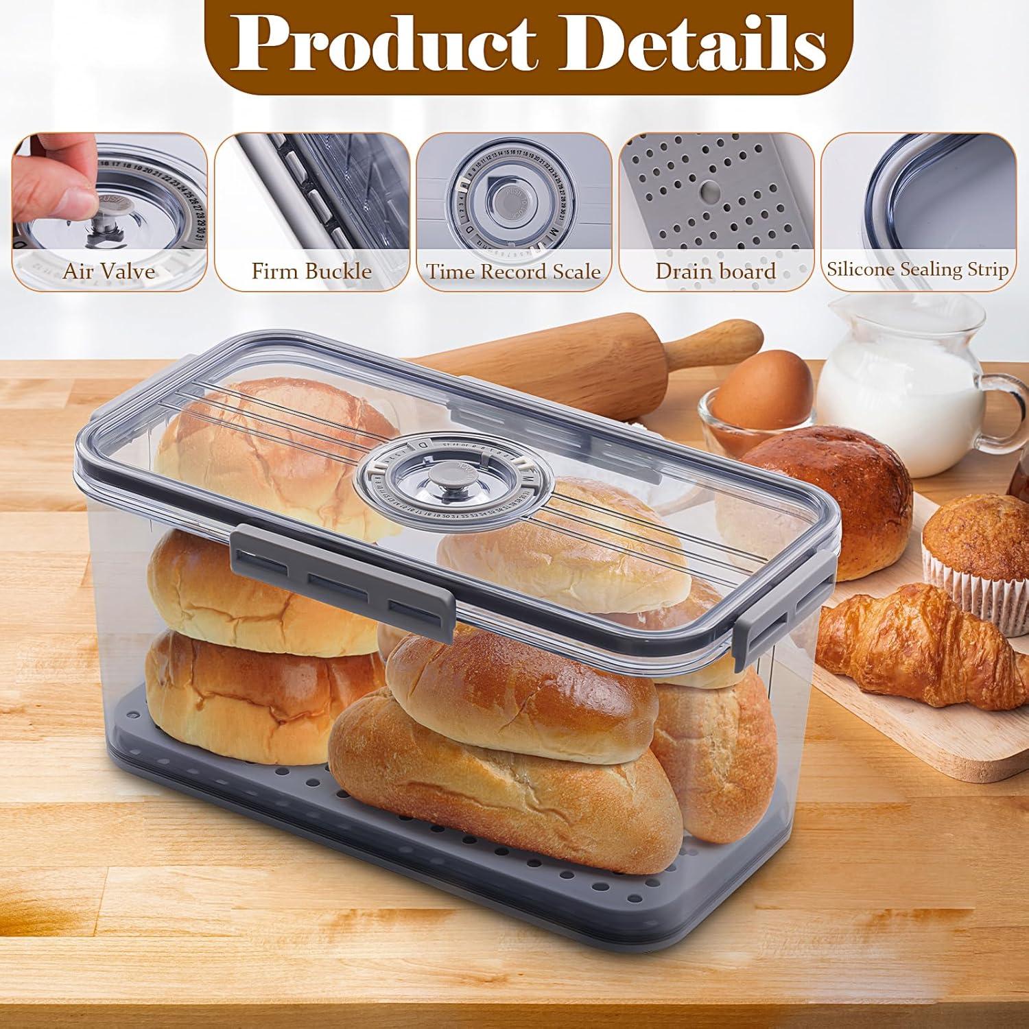 Rebrilliant Bread Box Bread Boxes for Kitchen Counter Airtight, Time Recording Bread Storage