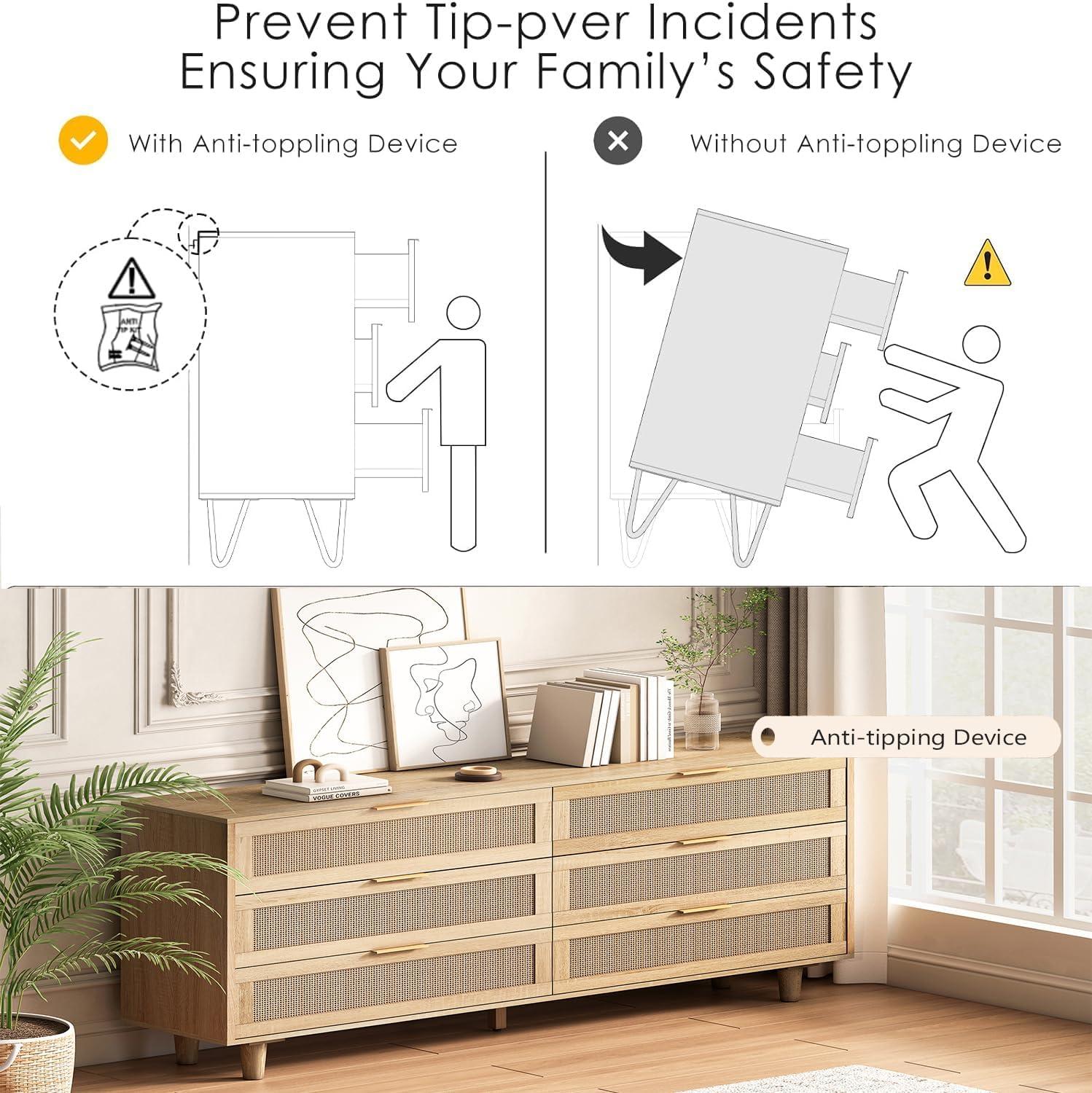 Rattan Dresser Modern Chest With 6 Drawer Dresser Wood Storage Closet Dressers
