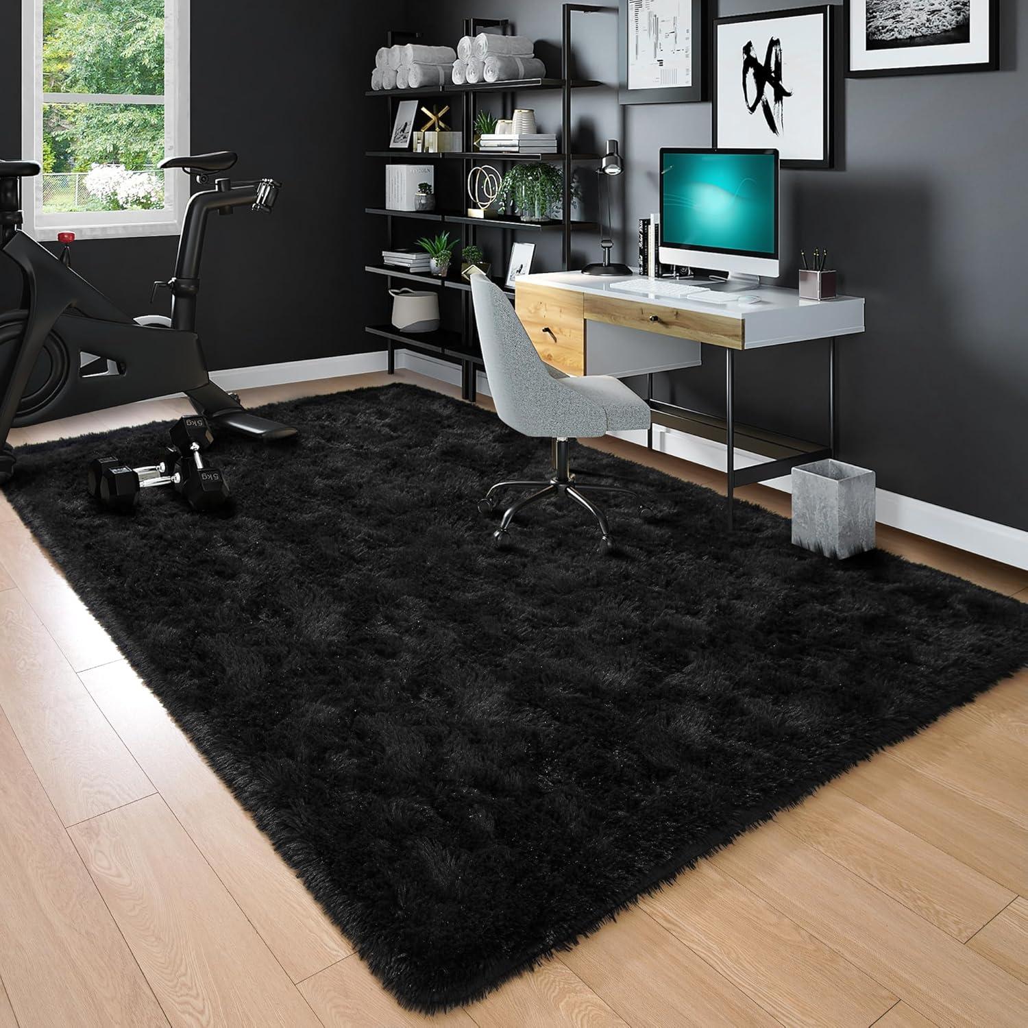 Bailu Fluffy Black Rug for Living Room,5x8 Area Rugs,Thick Plush Shag Rug,Shaggy Rugs for Bedroom,Big Fuzzy Carpet,Comfy Kids Rugs,Large Living Room Rugs,Living Room Decor